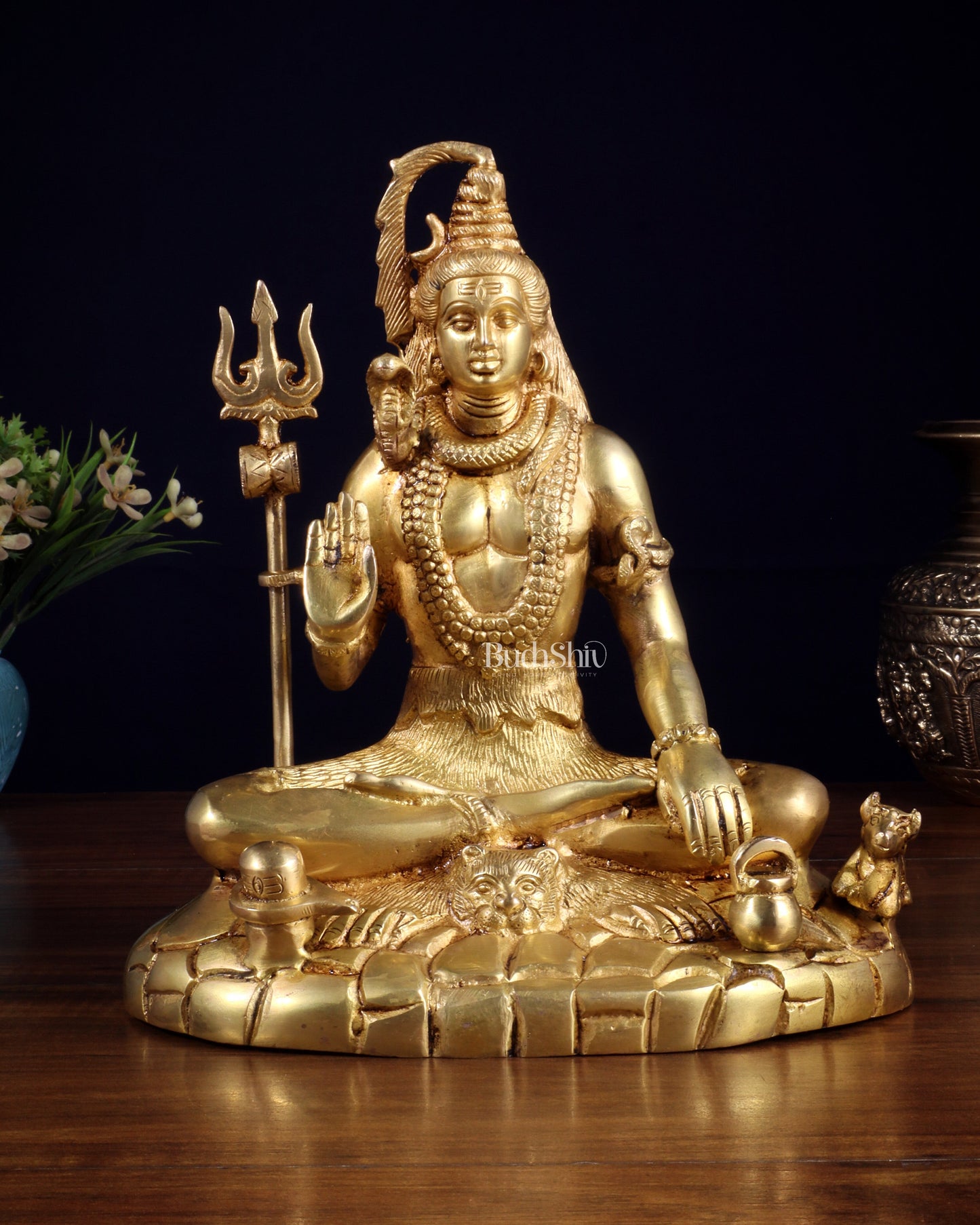 Pure Brass Lord Shiva Statue | 9 Inch - Sama Homes Idol - Brass Sculpture