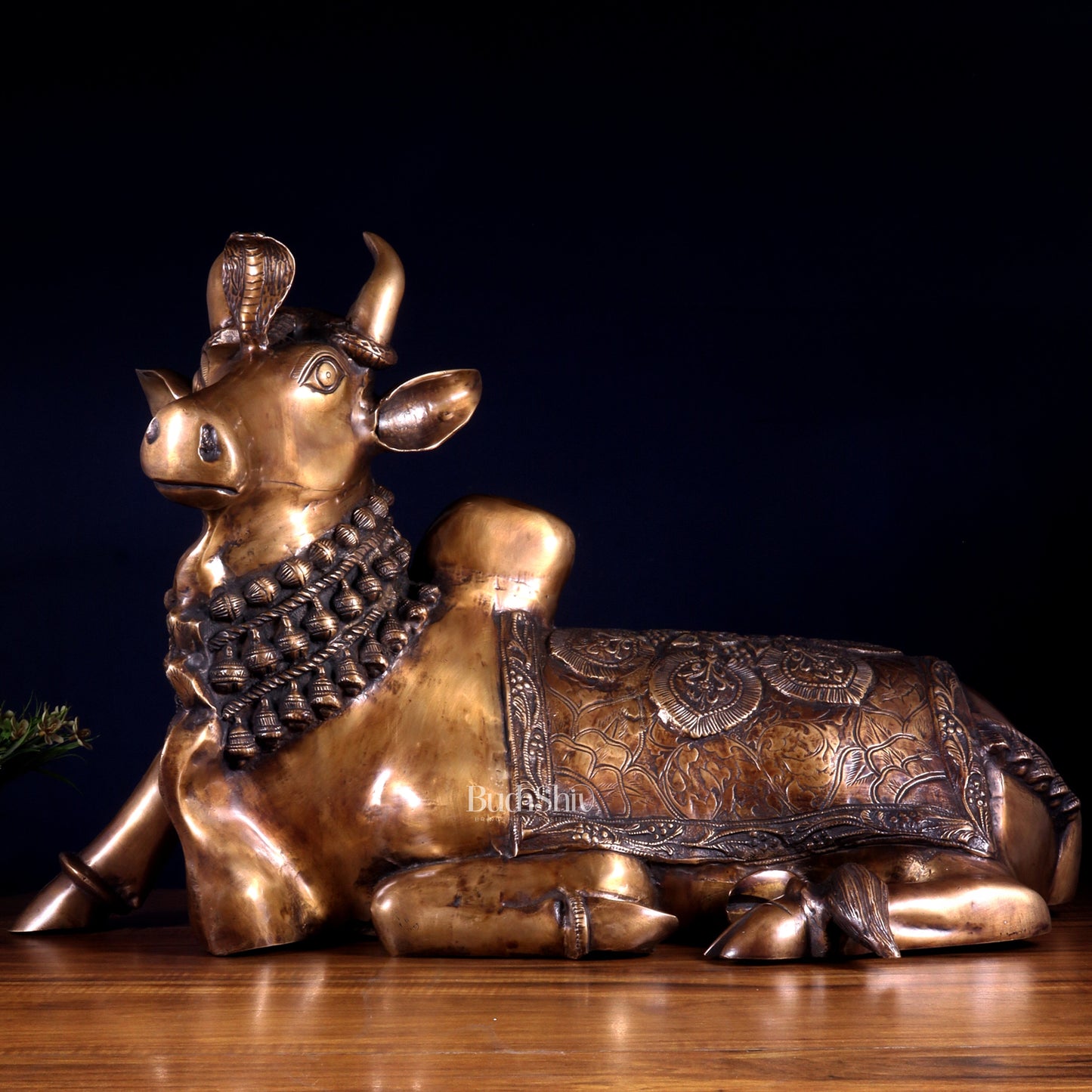 Majestic Pure Brass Nandi Statue with Vasuki 25" - Sama Homes Idol - Brass Sculpture