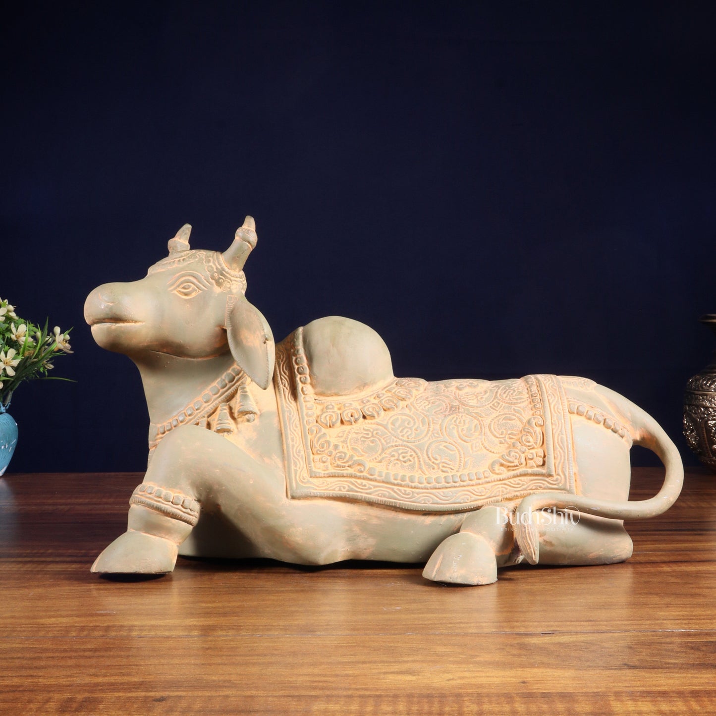 Brass Nandi Statue green sand finish - 15 inch | 100% Certified Copper & Brass - Sama Homes Idol - Brass Sculpture