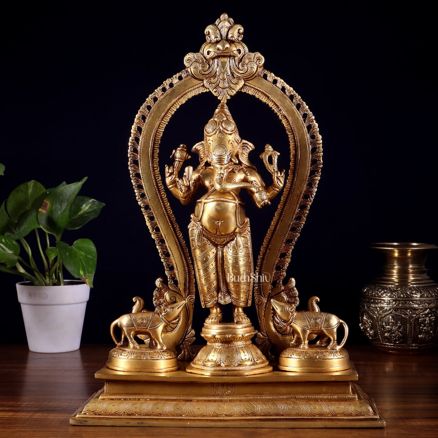 Pure Brass Standing Lord Ganesha Idol | 15” Height - Sama Homes Idol - Brass Sculpture