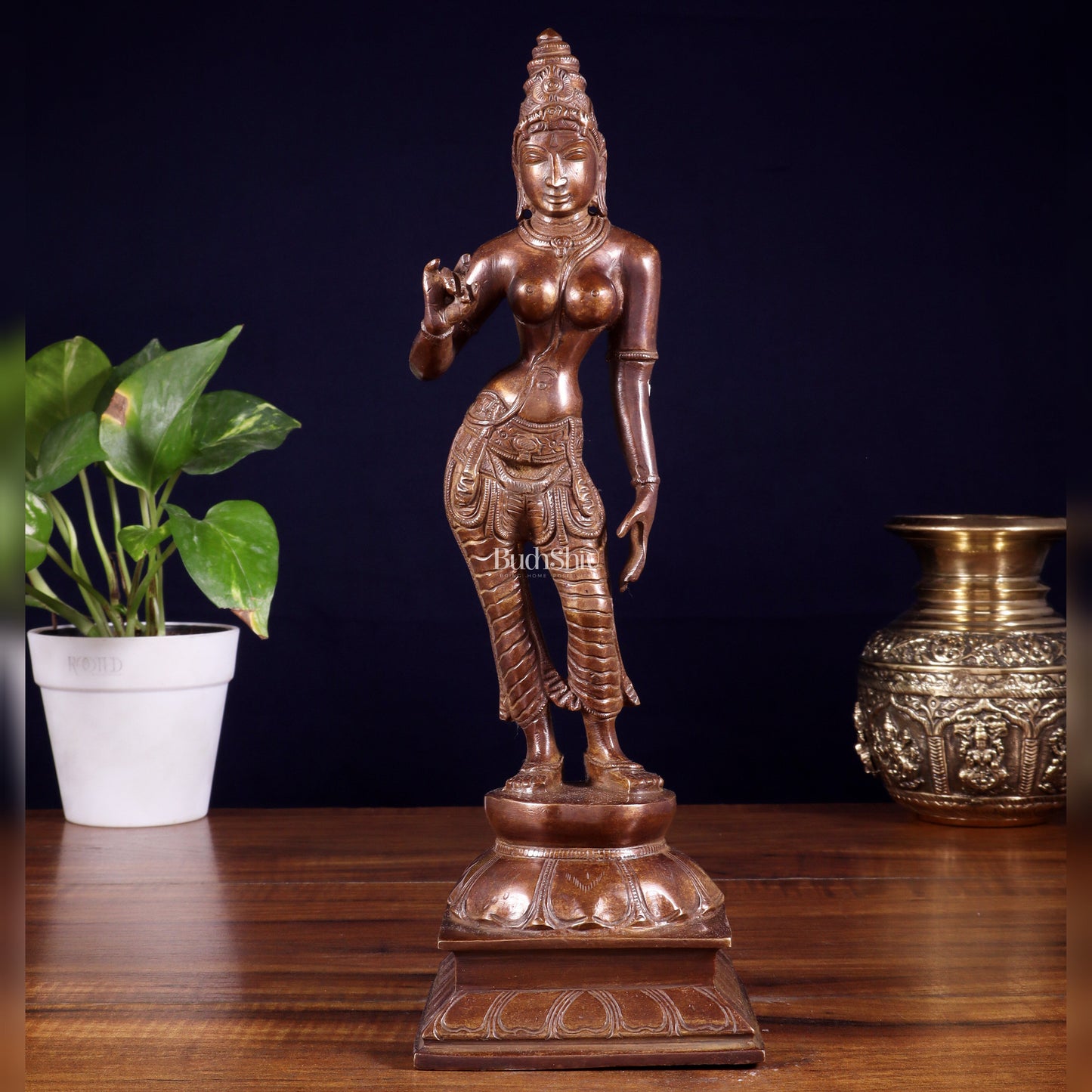Brass Bhoga shakti Devi Uma Parvati Idol | 10 Inch Dark brown | 100% Certified Copper & Brass - Sama Homes Idol - Brass Sculpture