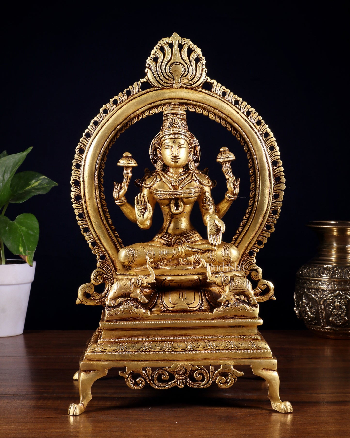 Pure Brass Goddess Lakshmi Idol with Prabhavali | 13 Inch - Sama Homes Idol - Brass Sculpture