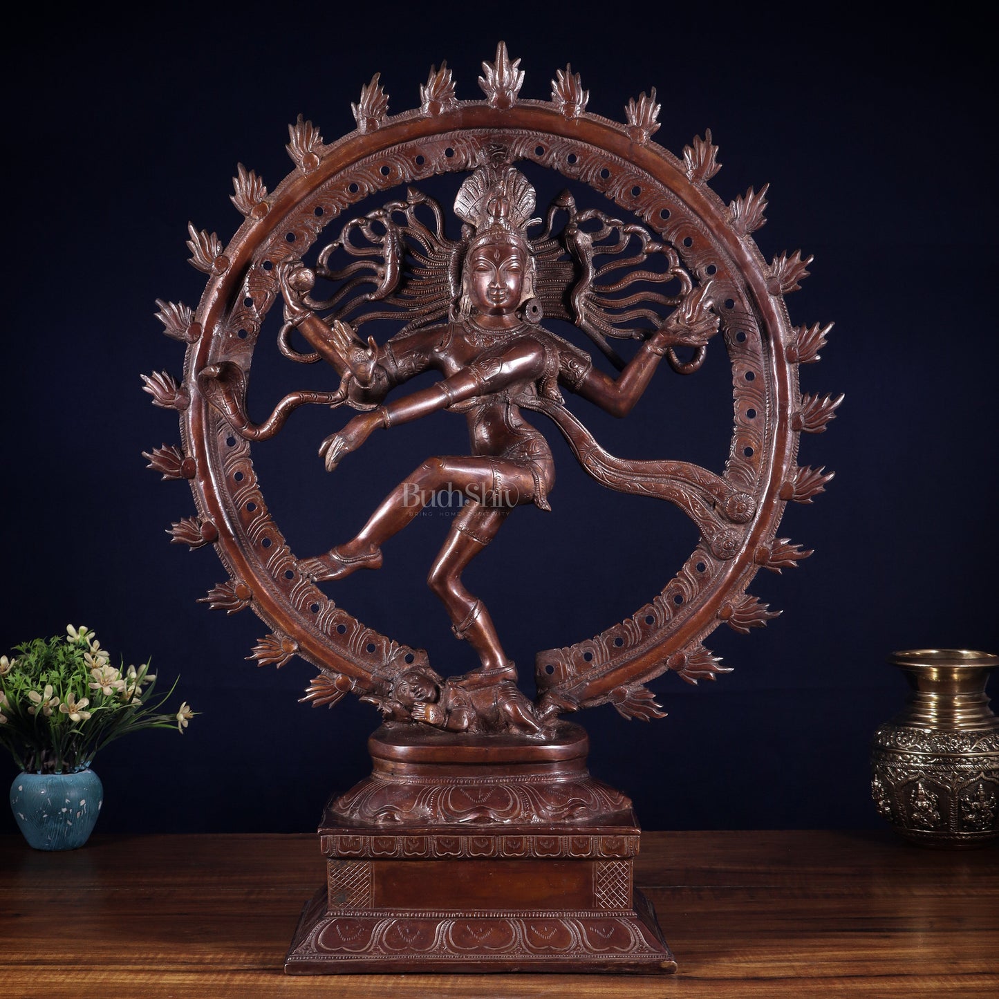 Pure Brass Unique Dancing Shiva Nataraja Statue - Height 21" dark brown - Sama Homes Idol - Brass Sculpture