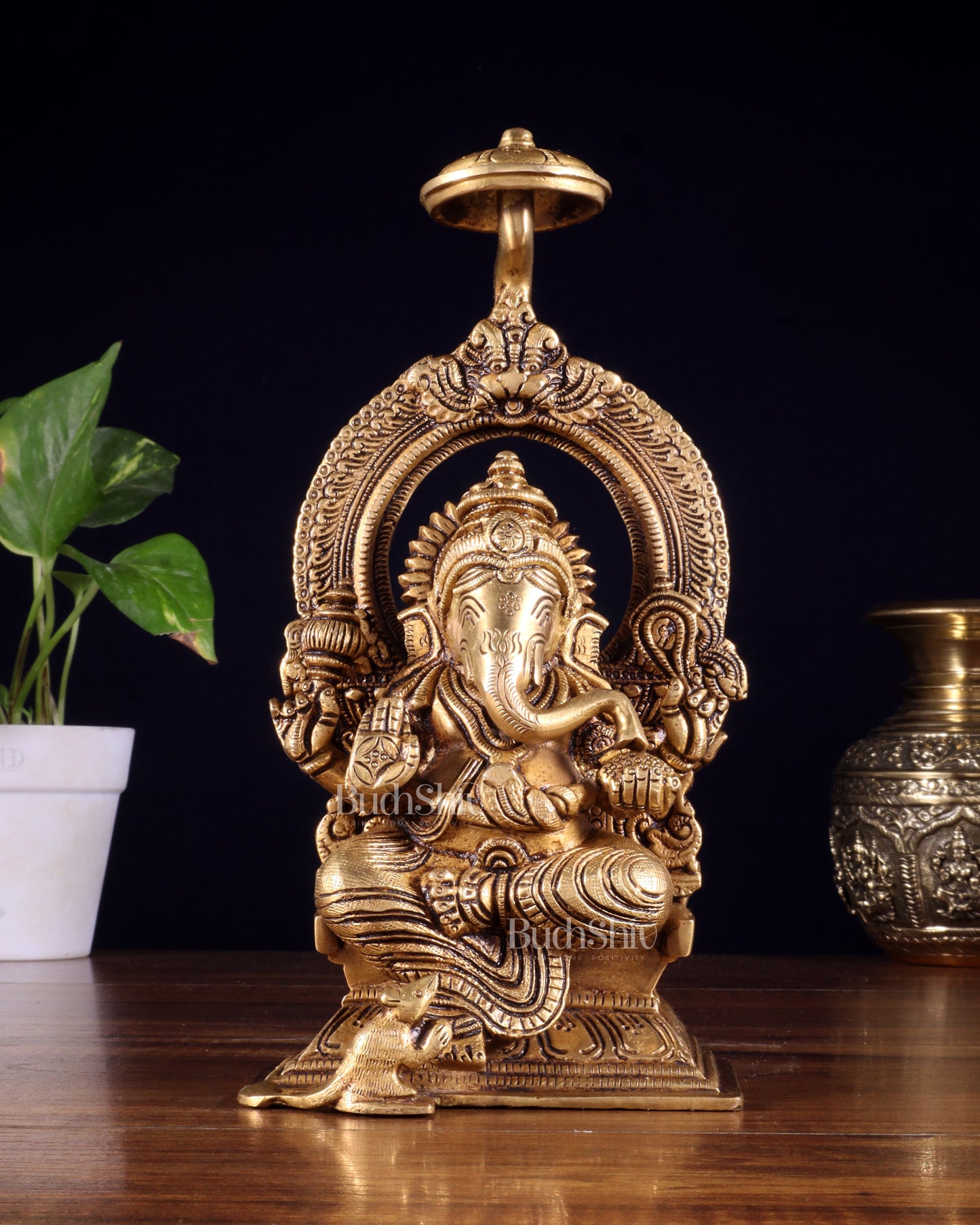 Brass Superfine Ganesha Idol Unique 9" | 100% Certified Copper & Brass - Sama Homes Idol - Brass Sculpture