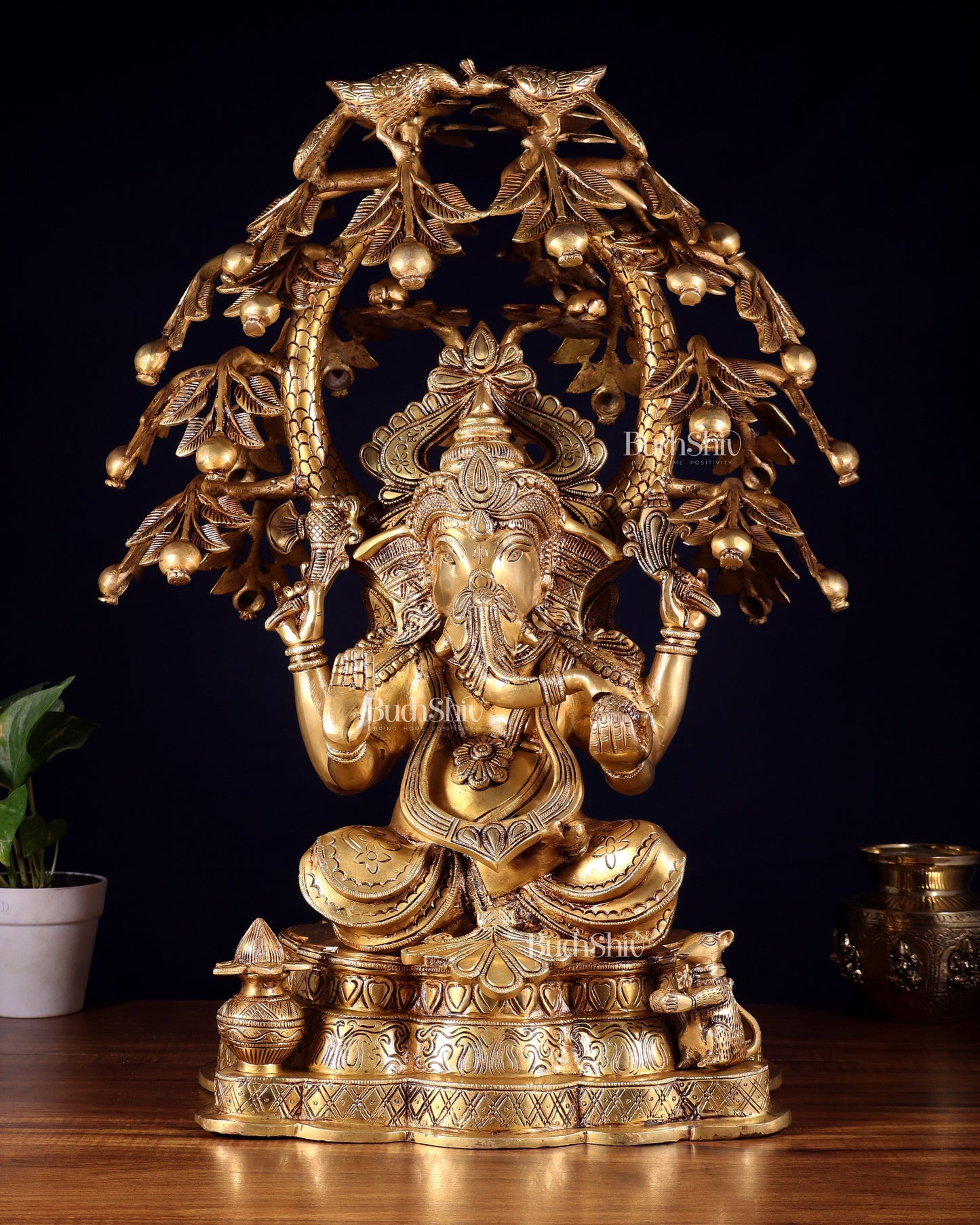Large Brass Lord Ganesha under Tree statue - 24 inches - Sama Homes Idol - Brass Sculpture