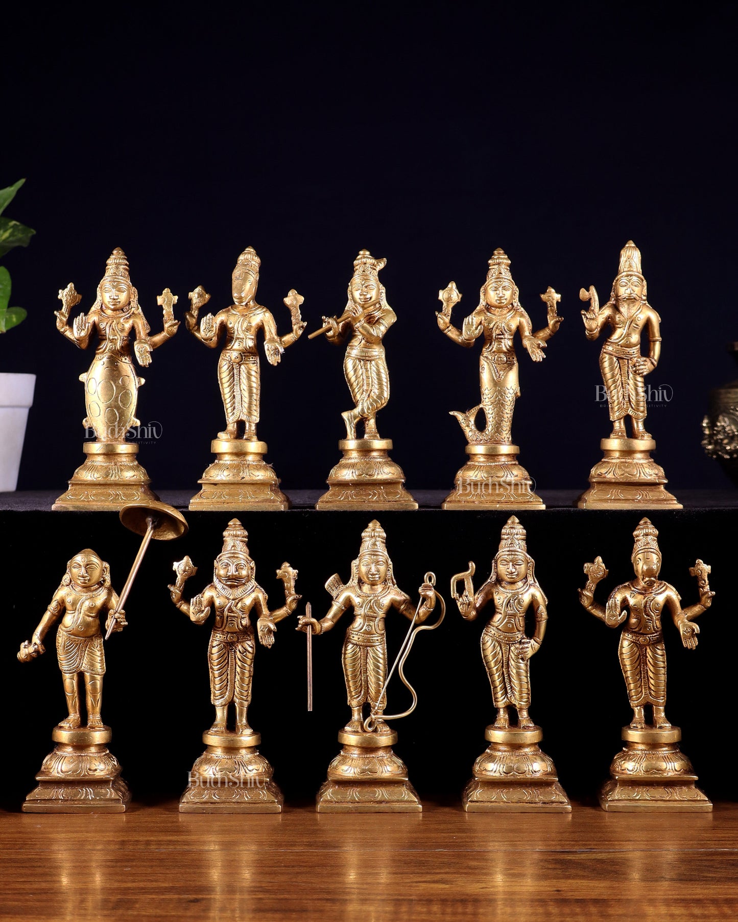 Pure Brass Vishnu Dashavatar Idol Set – Traditional, 6" - Sama Homes Idol - Brass Sculpture
