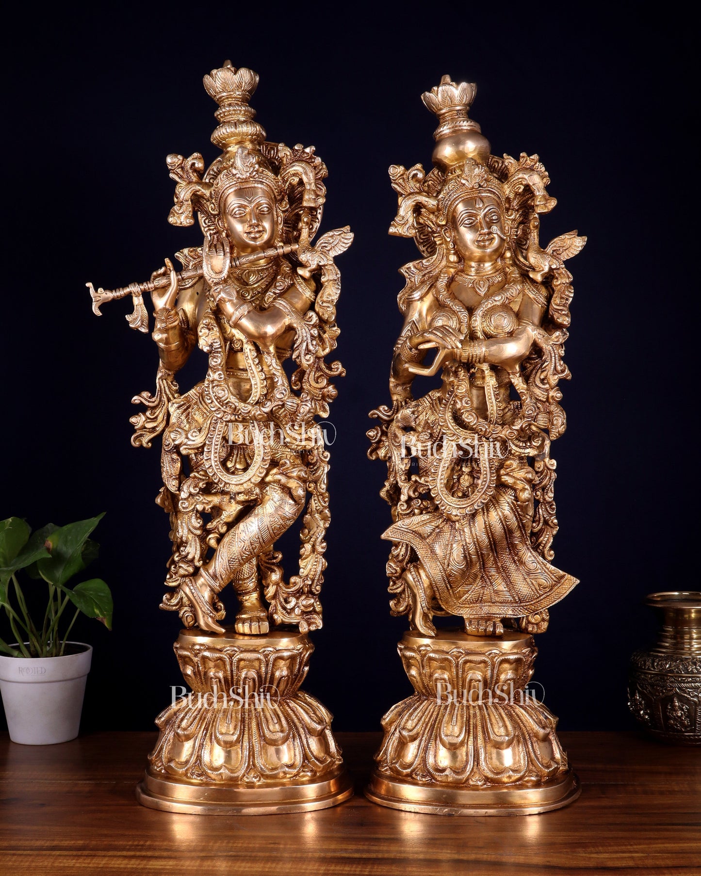 Brass Radha Krishna Idol 25 inch | 100% Certified Copper & Brass - Sama Homes Idol - Brass Sculpture