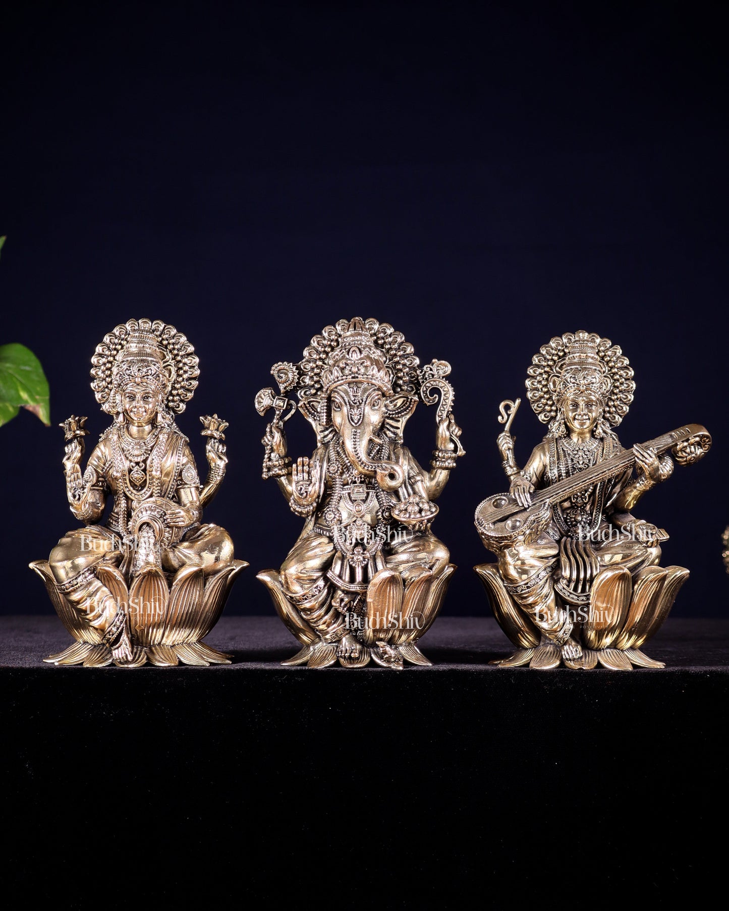 Pure Brass Superfine Ganesha Lakshmi Saraswati Idol Set – Available in 4, 6 & 8 Inches - Sama Homes Idol - Brass Sculpture