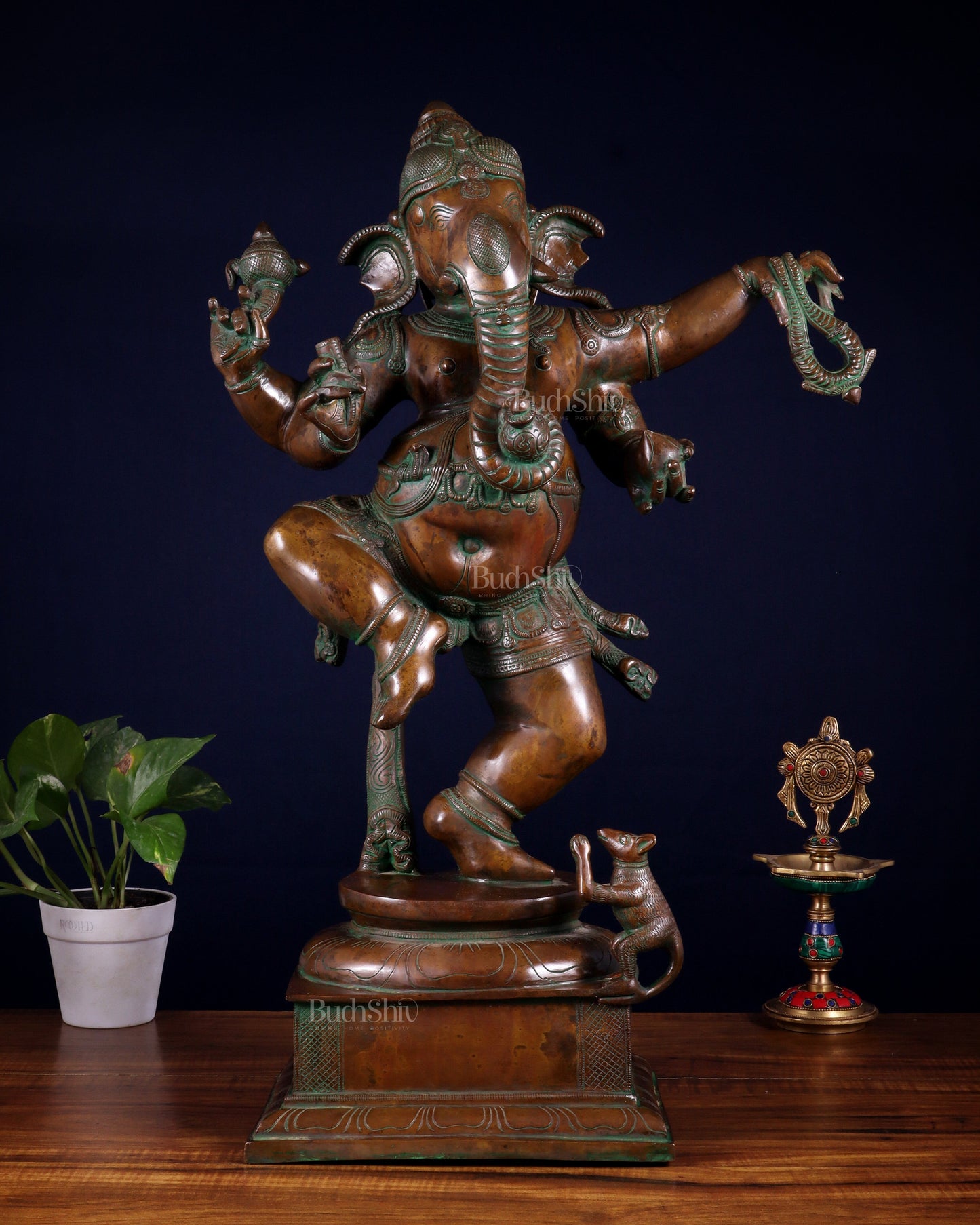 Brass Dancing Ganesha Statue 25" large | 100% Certified Copper & Brass - Sama Homes Idol - Brass Sculpture