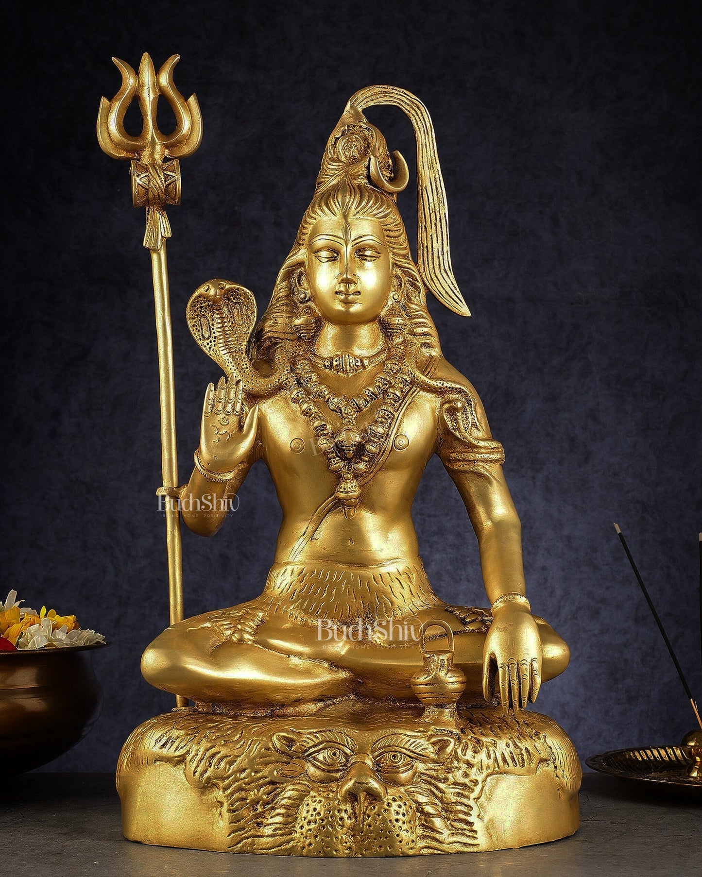 Pure Brass Lord Shiva Statue - 18" - Sama Homes Idol - Brass Sculpture