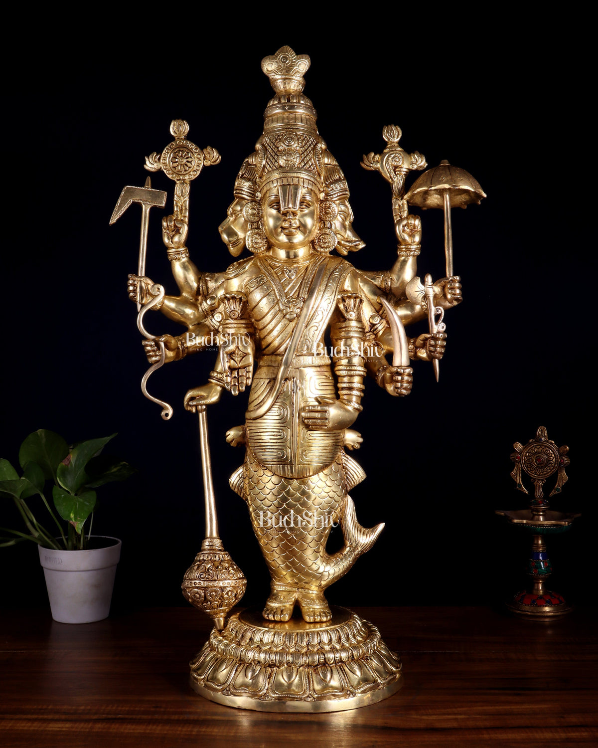 Brass Vishnu Dashavatar Depiction in a Single Statue 24 inch Masterpiece - Sama Homes Idol - Brass Sculpture