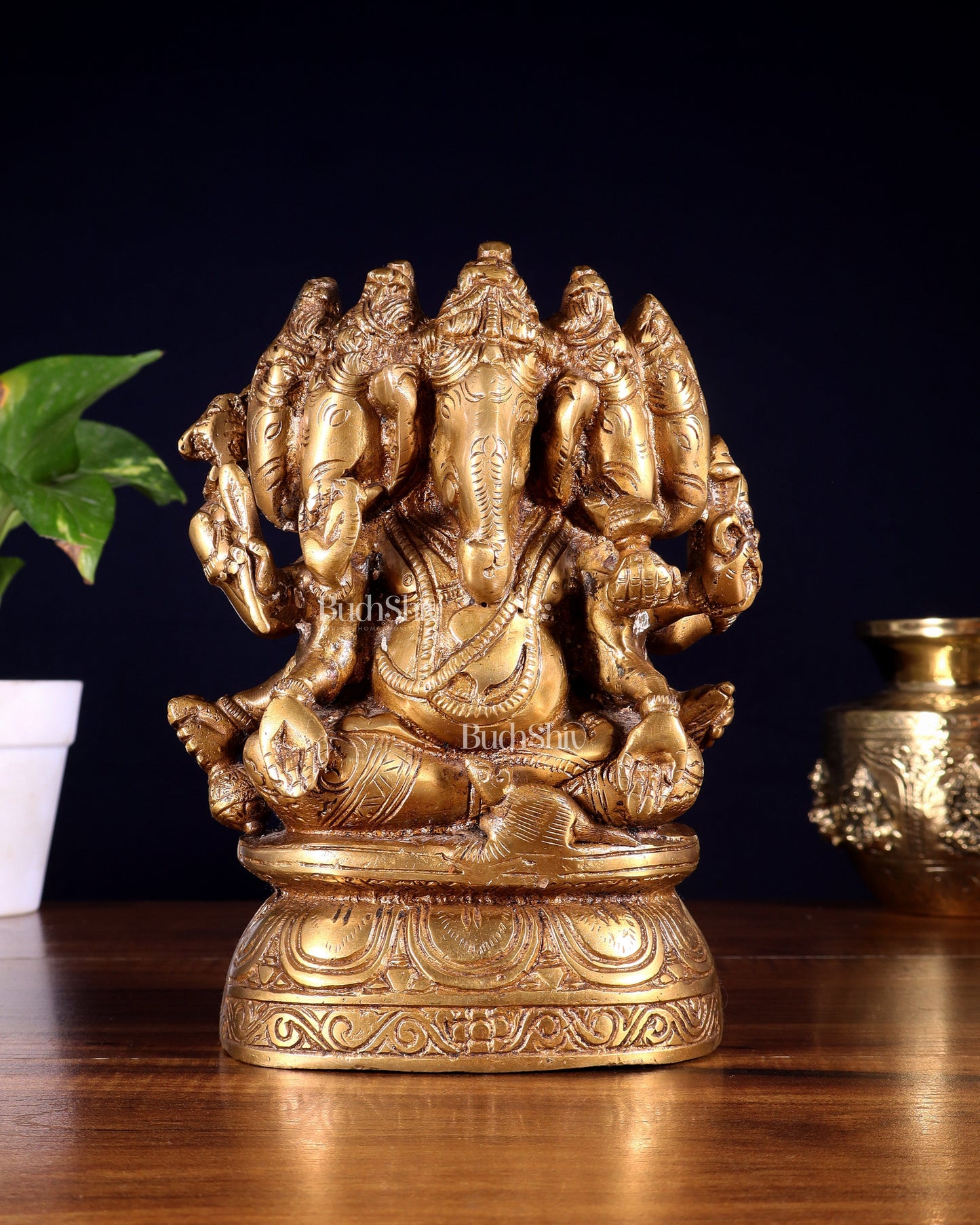 Brass Superfine Panchmukhi Ganesha Idol - 8 Inch - Sama Homes Idol - Brass Sculpture
