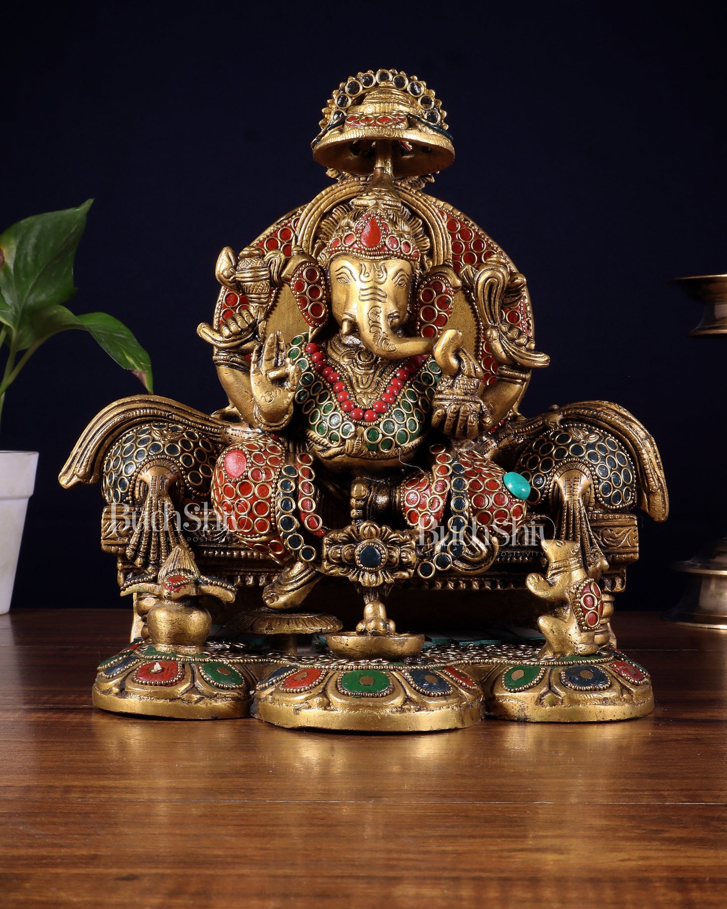 Brass Handcrafted Lord Ganesha Statue 9 inch | 100% Certified Copper & Brass - Sama Homes Idol - Brass Sculpture