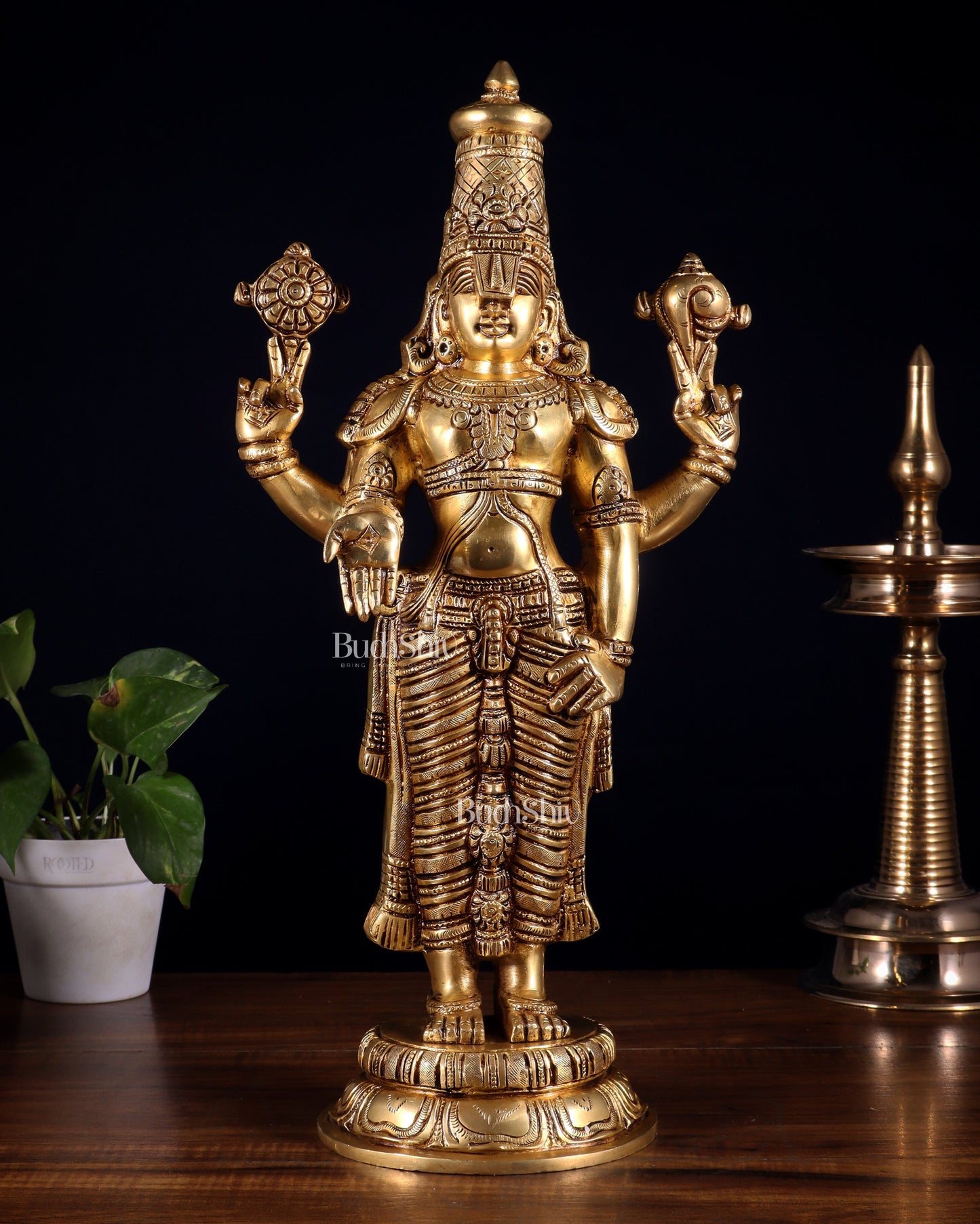 Brass Superfine Lord Tirupati Balaji Statue 18" Lord Venkateshwara - Sama Homes Idol - Brass Sculpture