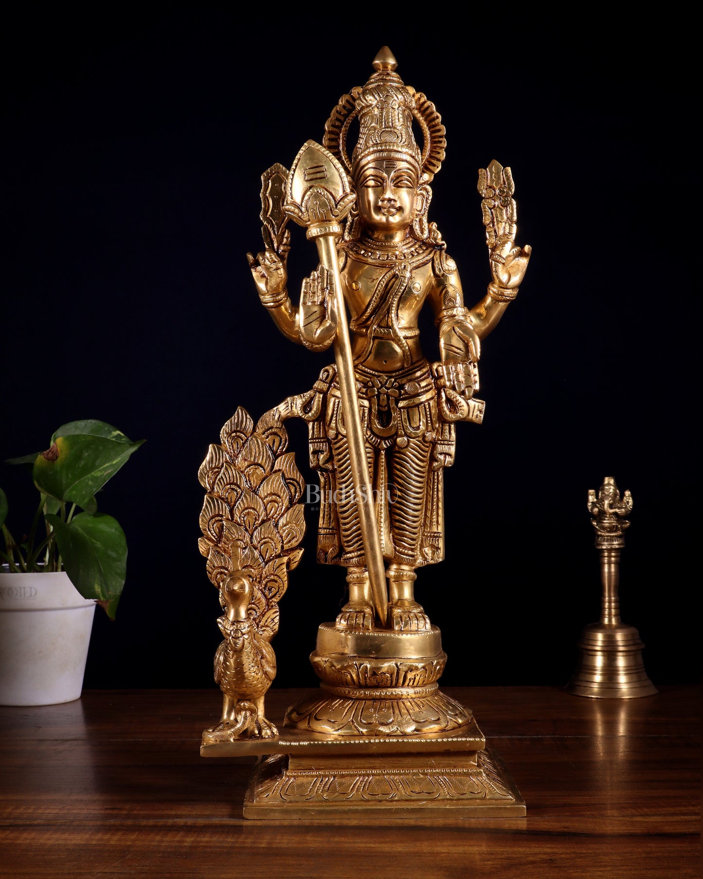 Lord Kartikeya Murugan superfine Brass idol | 15 inch - Sama Homes Idol - Brass Sculpture