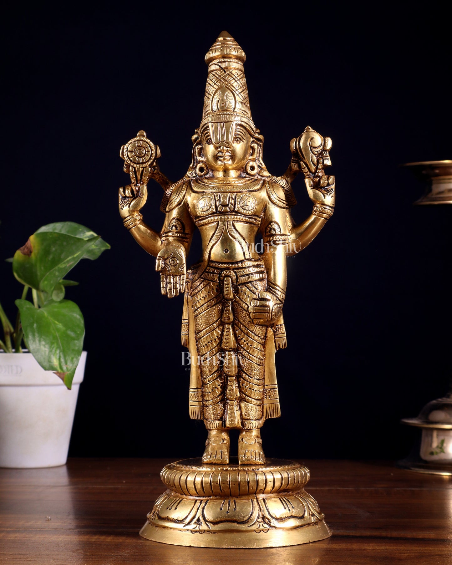 Brass tirupati balaji idol lord Venkateshwara statue 11" - Sama Homes Idol - Brass Sculpture
