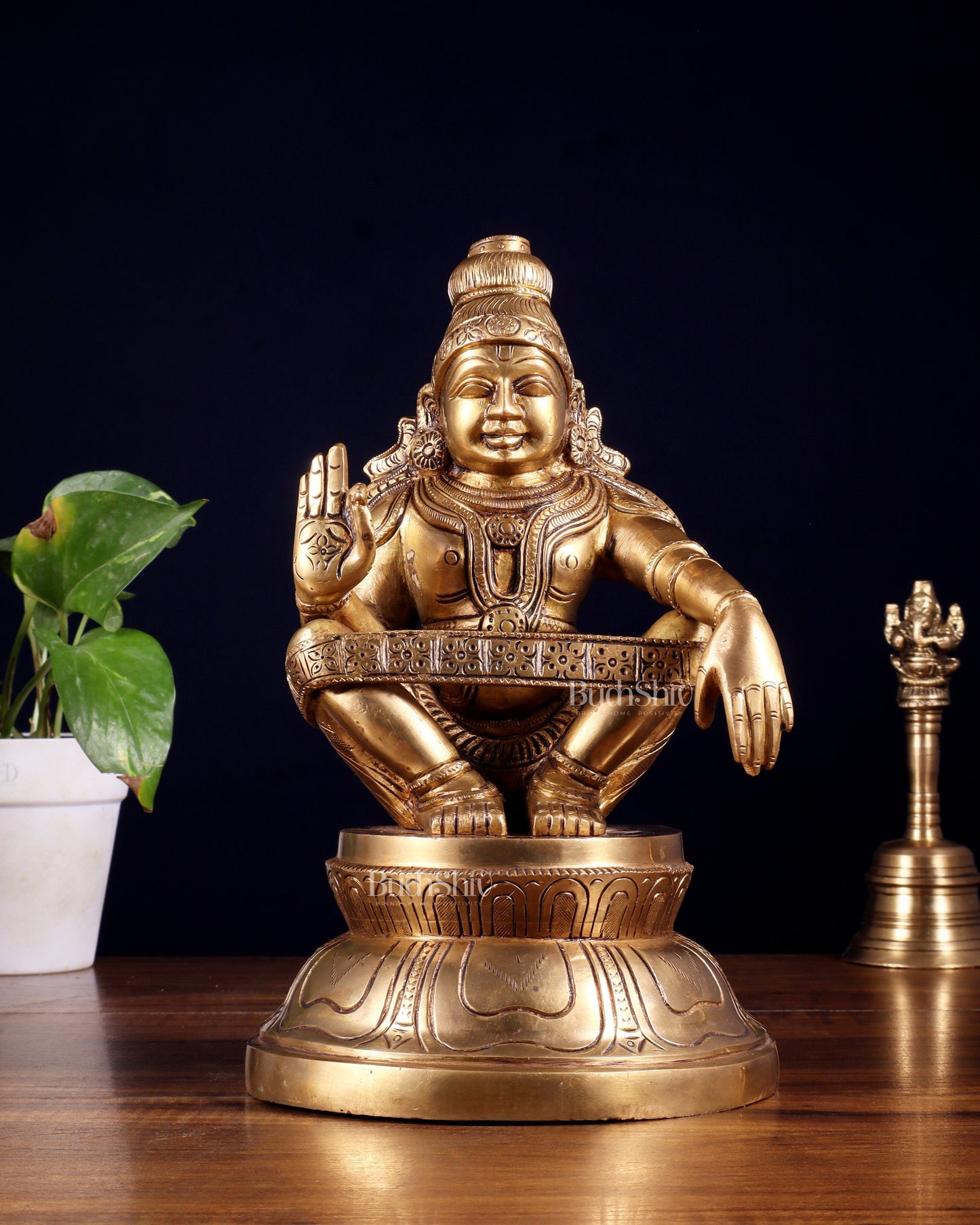 Brass Ayyappan Statue 9.5 | 100% Certified Copper & Brass - Sama Homes Idol - Brass Sculpture