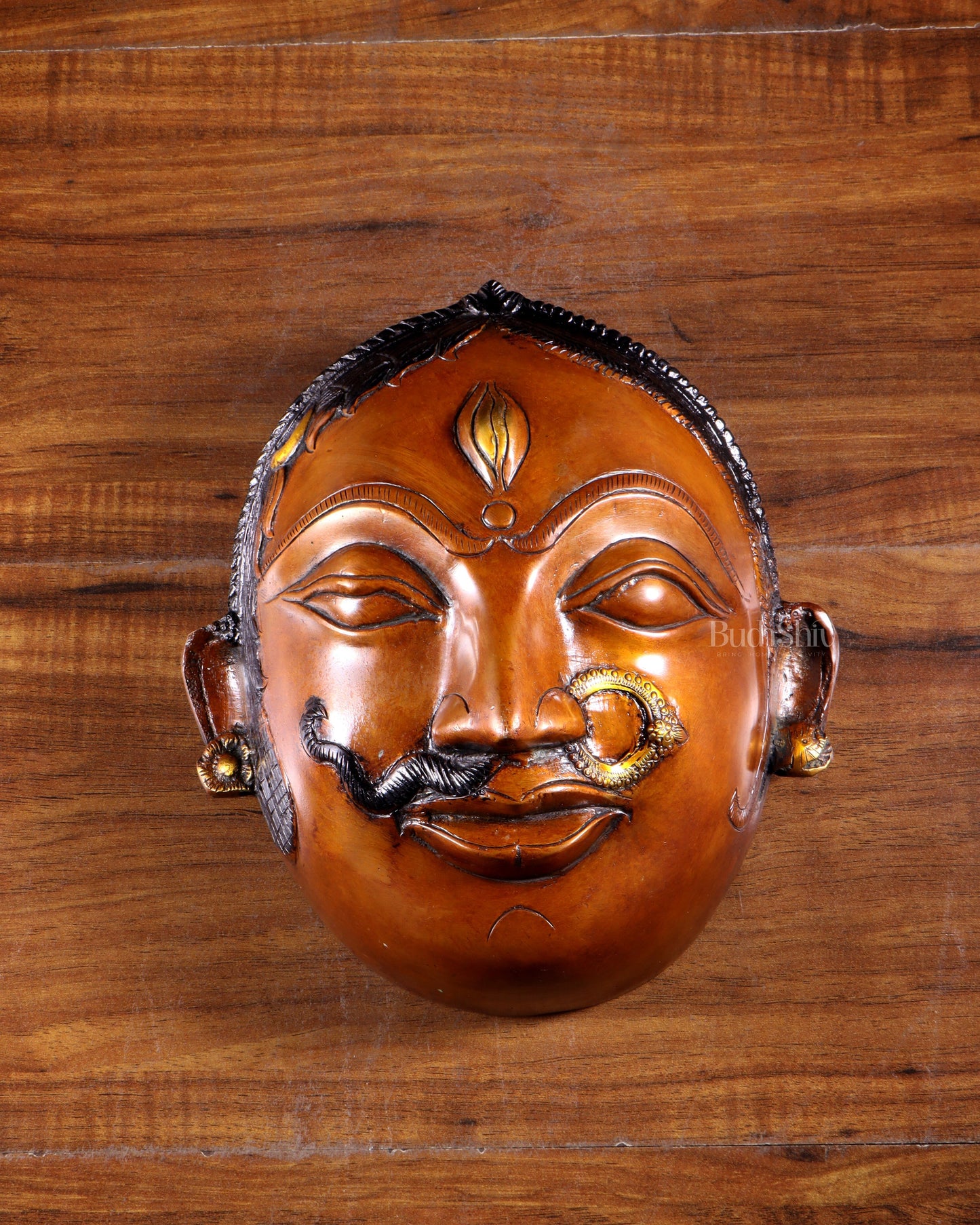 Pure Brass Ardhanarishwara Face Wall Hanging – Vintage Tone 9.5 inch - Sama Homes Idol - Brass Sculpture