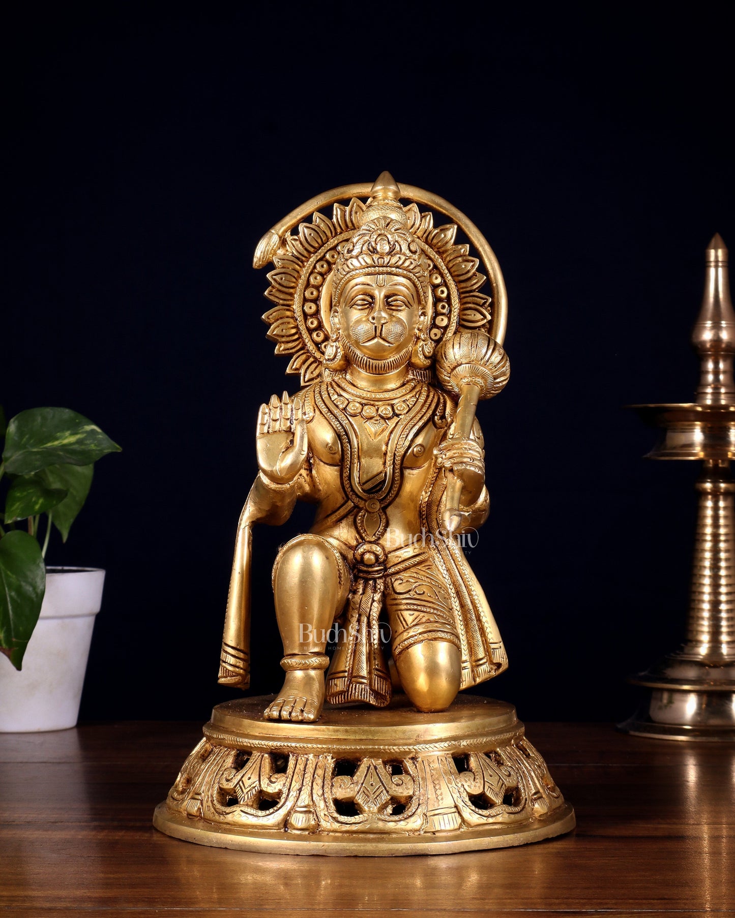 Brass Hanuman Aashirwad Mudra Statue - 11 inch | 100% Certified Copper & Brass - Sama Homes Idol - Brass Sculpture