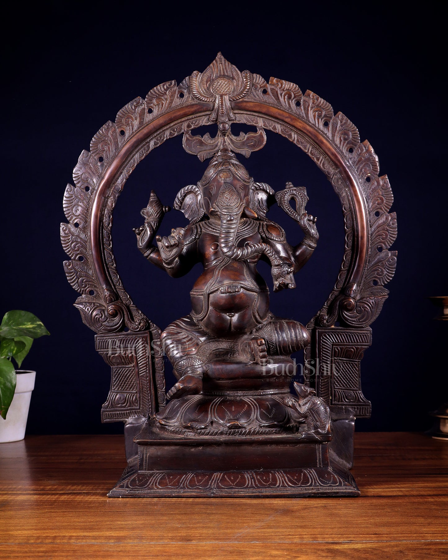 Pure Brass Large Ganesha Statue with Prabhavali – Chola Style 18 inch - Sama Homes Idol - Brass Sculpture