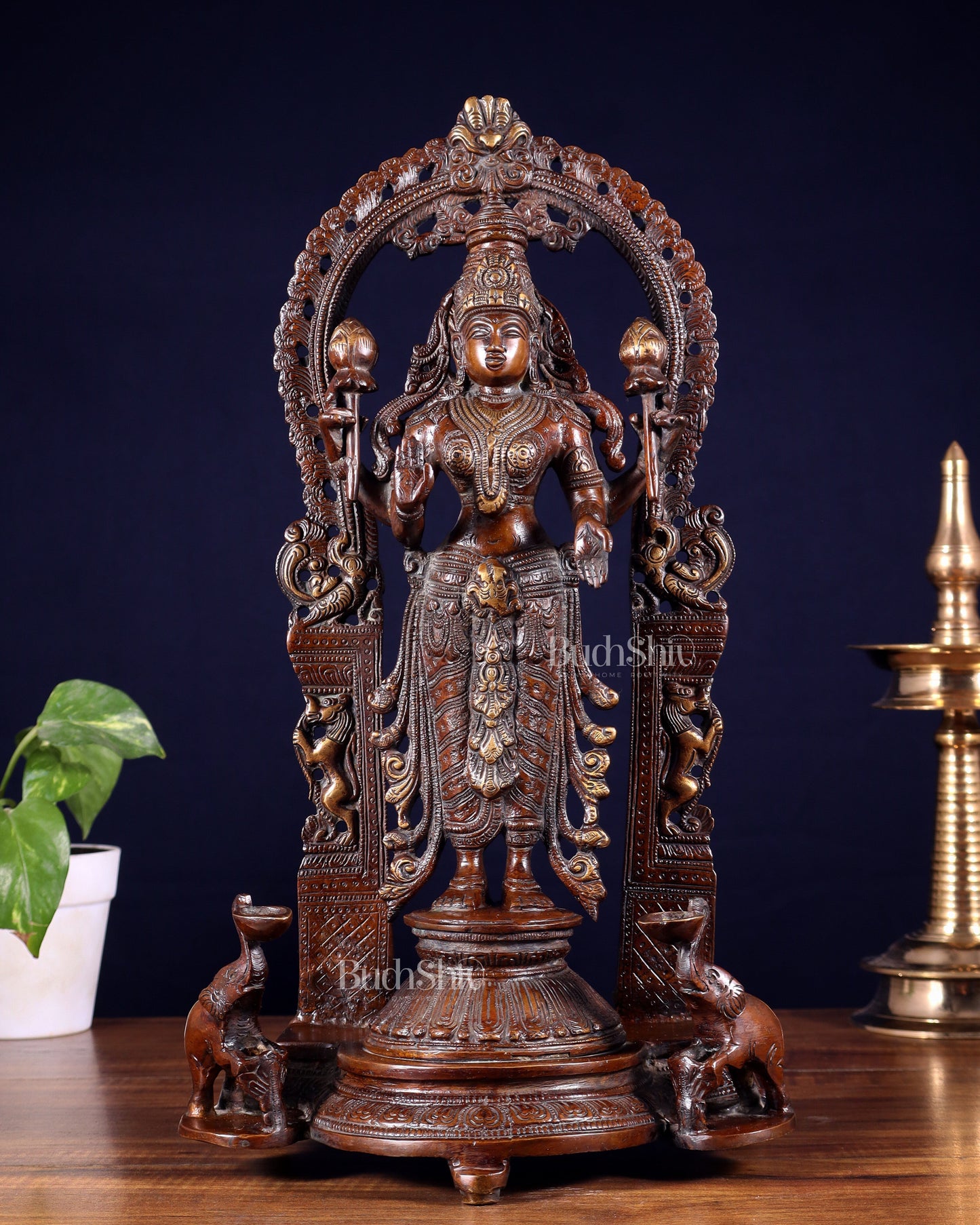 Pure Brass Goddess gaja Lakshmi Statue with Elephants 16" - Sama Homes Idol - Brass Sculpture