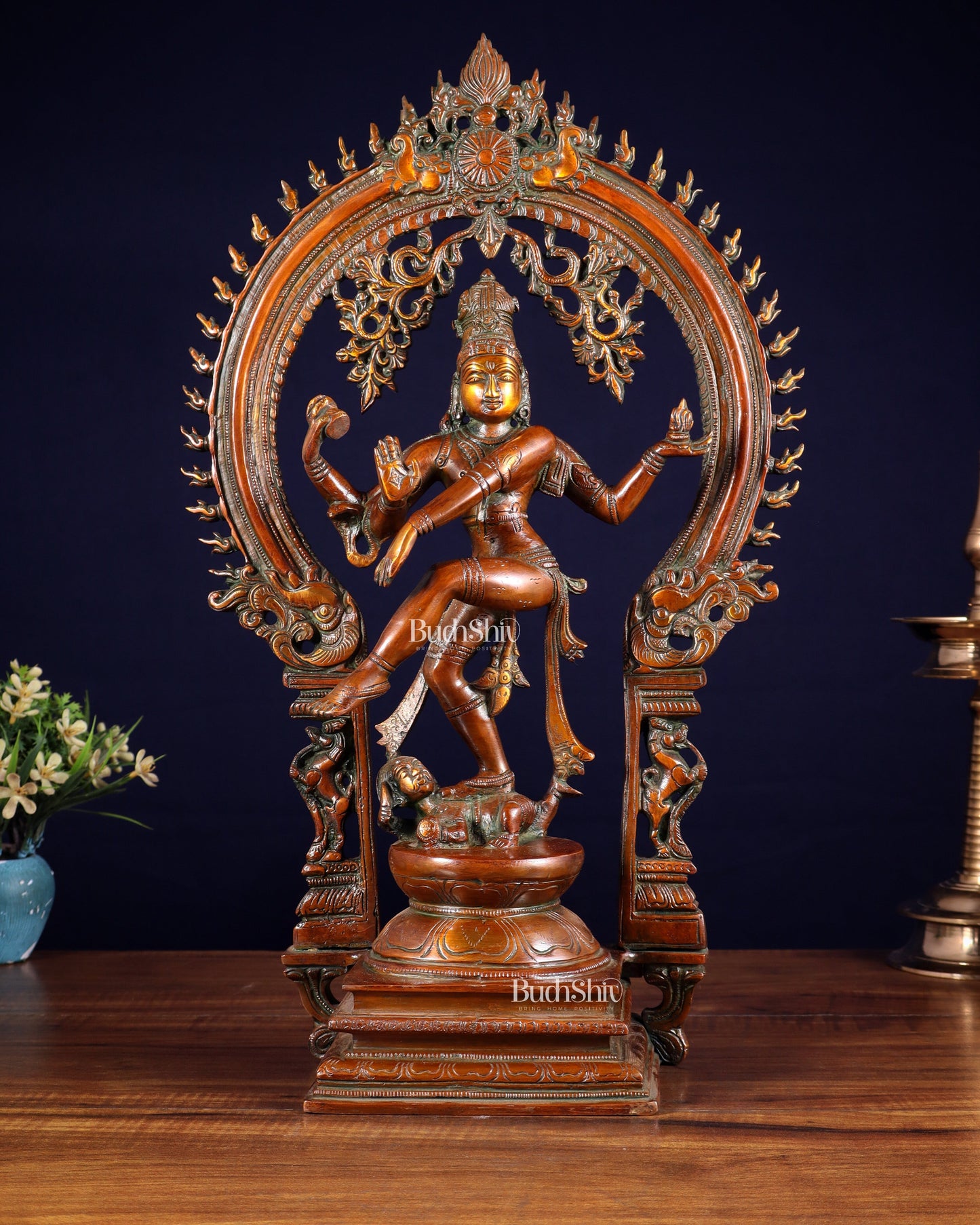 Vintage Brass Nataraja Dancing Shiva Sculpture - 18" Height Chola tone - Sama Homes Idol - Brass Sculpture