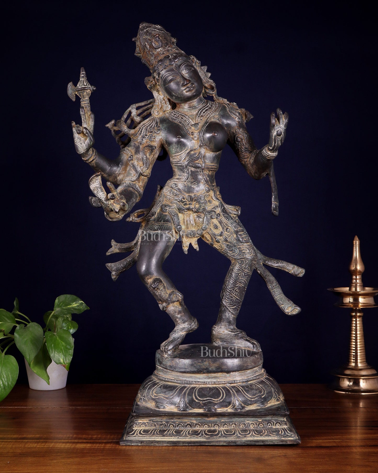 Ardhanarishvara Brass Statue midnight Antique Finish - 24" | 100% Certified Copper & Brass - Sama Homes Idol - Brass Sculpture