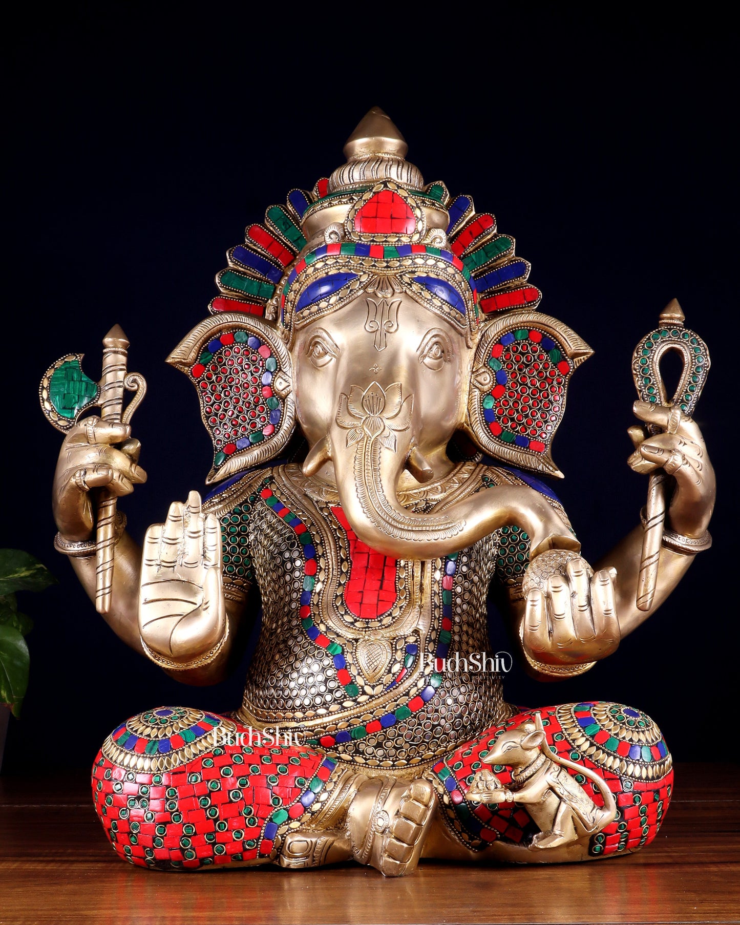 Brass large Ganesha Statue multicolour | 20x16.5x11 Inches | 33 KG | 100% Certified Copper & Brass - Sama Homes Idol - Brass Sculpture