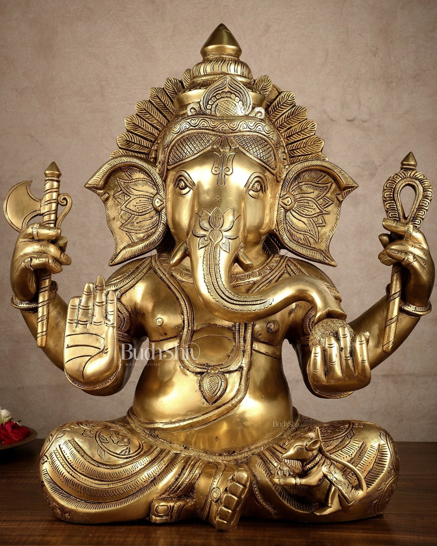 Brass Large Ganesha Statue | 20x16.5x11 Inches | 31.25 KG | 100% Certified Copper & Brass - Sama Homes Idol - Brass Sculpture