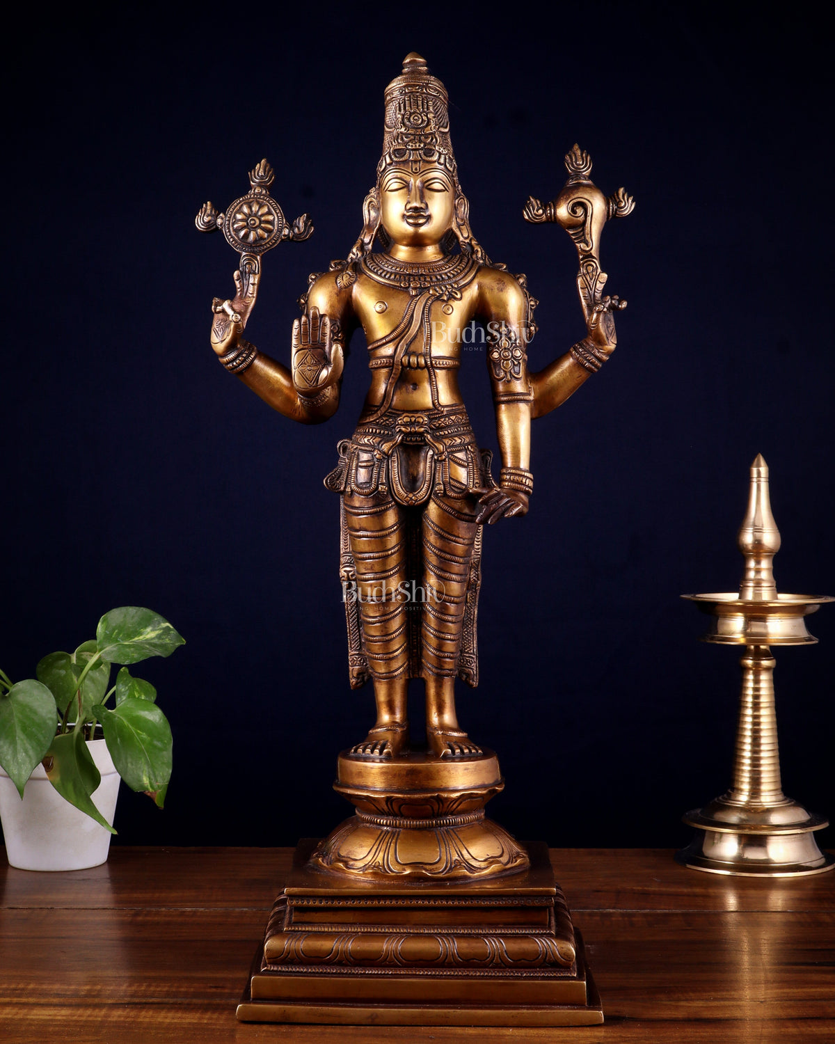 Brass Superfine Vishnu statue - 20.5" - Sama Homes Idol - Brass Sculpture
