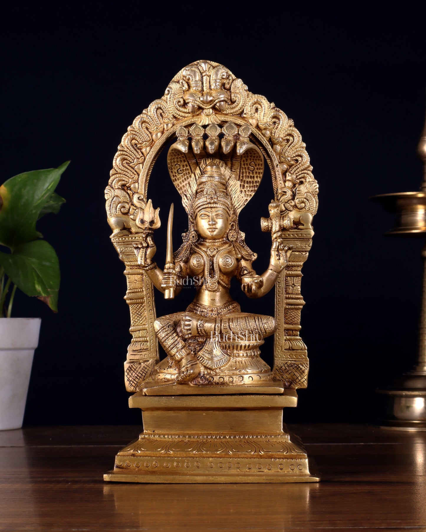 Brass Mariamman Karumariamma Idol | Height: 9.5 inch | 100% Certified Copper & Brass - Sama Homes Idol - Brass Sculpture