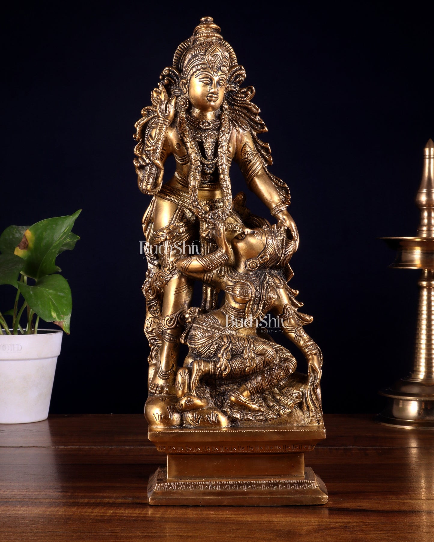 Pure Brass Kamadev and Rati Idol | 13 Inch Height | Vintage Brass Finish - Sama Homes Idol - Brass Sculpture