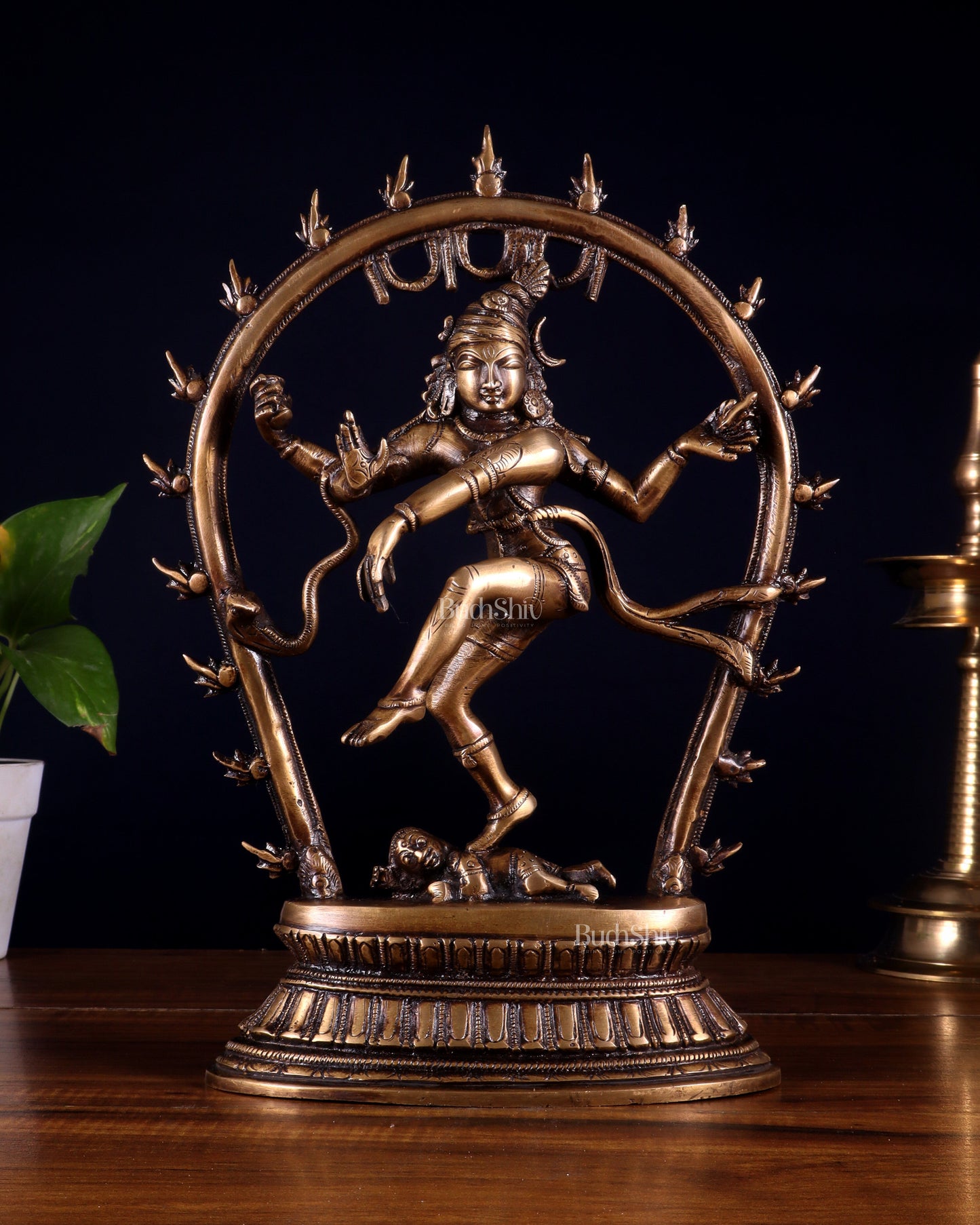 Unique Brass Nataraja Idol with Oval Arch - 12.5" - Sama Homes Idol - Brass Sculpture