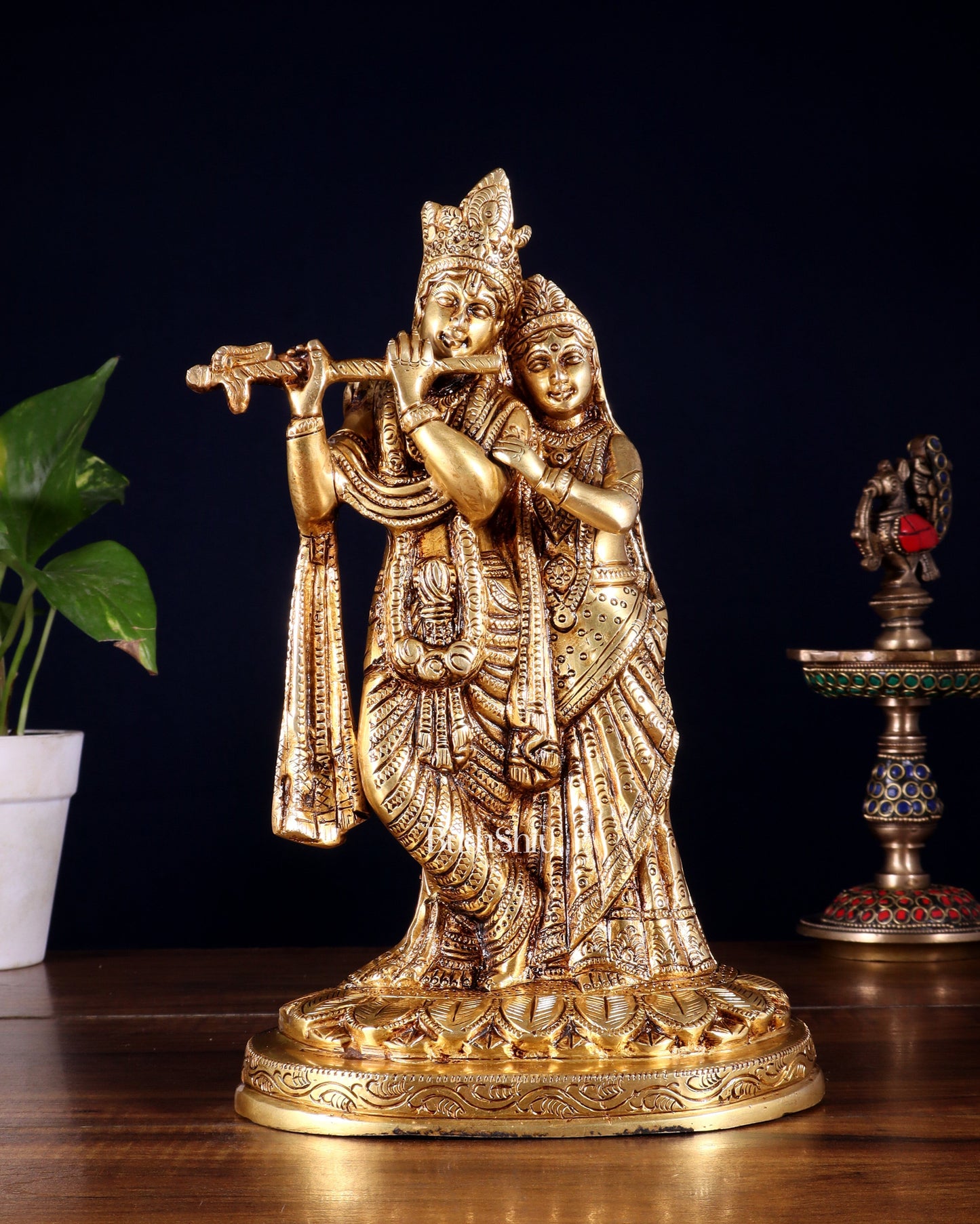 Pure Brass Radha Krishna Idol – 10.5 Inch - Sama Homes Idol - Brass Sculpture