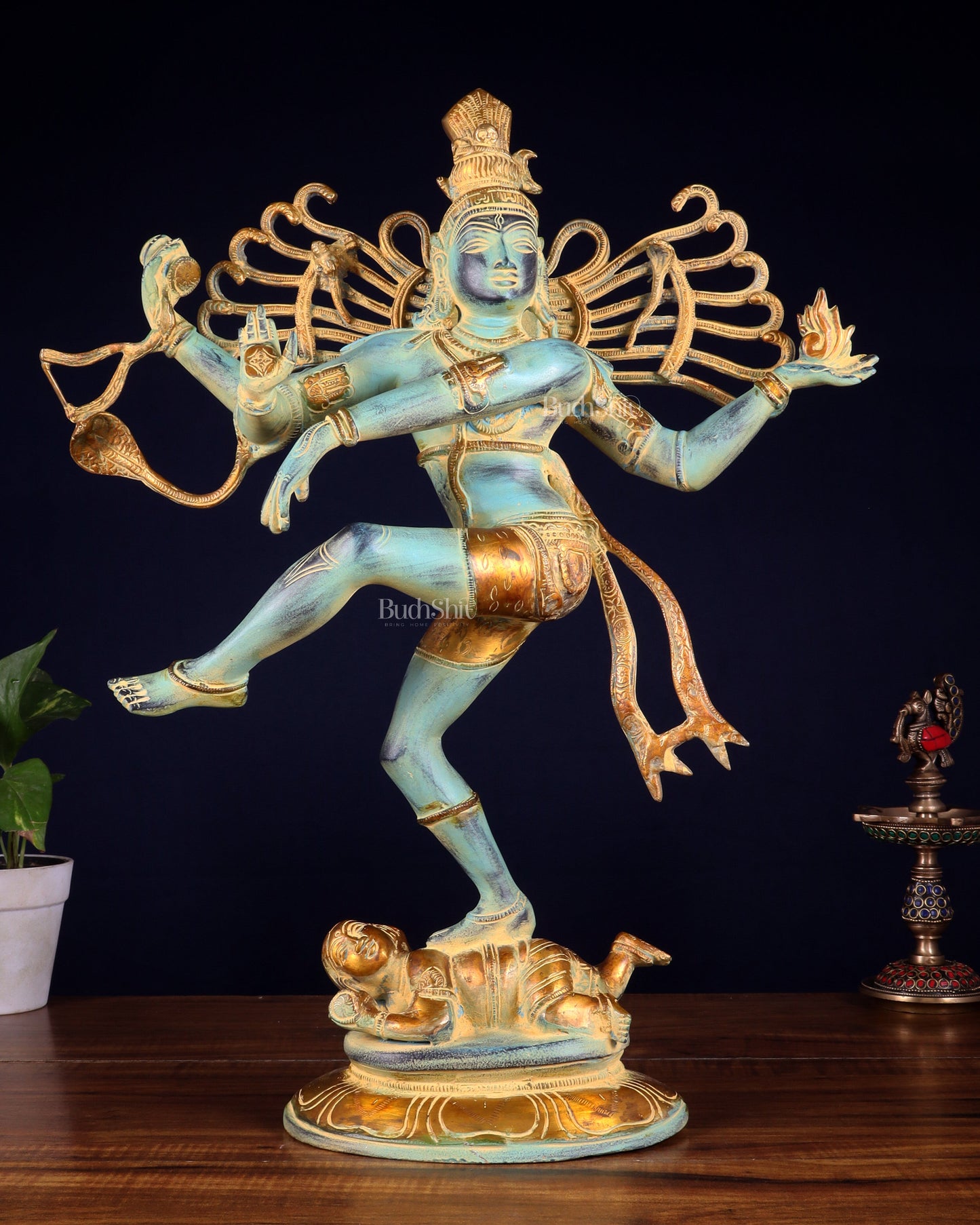 Pure Brass Dancing Shiva Nataraja Statue – Blue Patina (19.5 Inch | 7.5 Kg) - Sama Homes Idol - Brass Sculpture