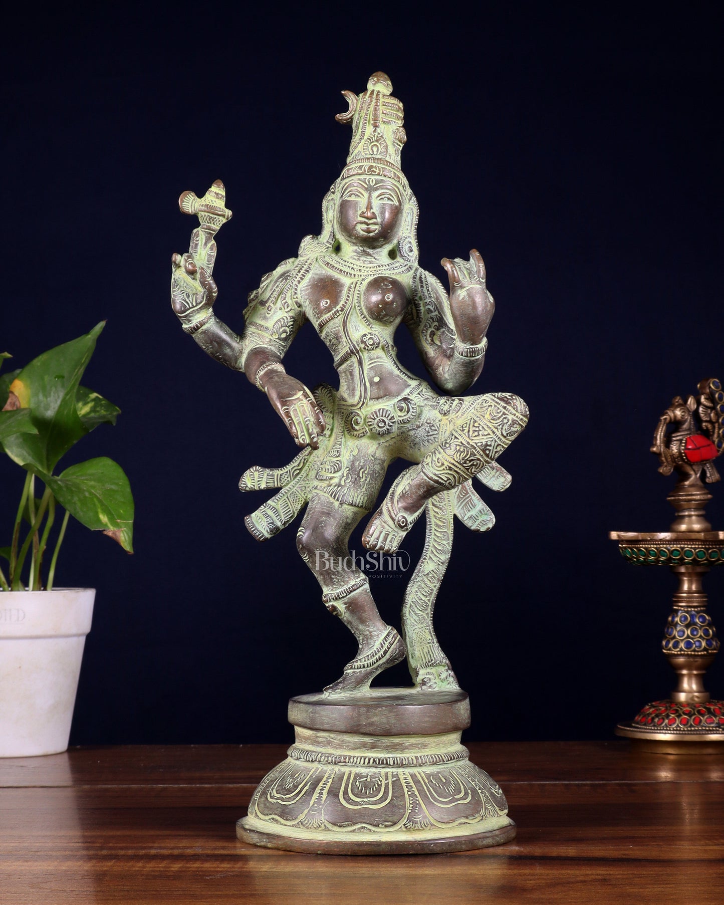 Brass Dancing Ardhanarishvara Statue - 12" stonefinish | 100% Certified Copper & Brass - Sama Homes Idol - Brass Sculpture