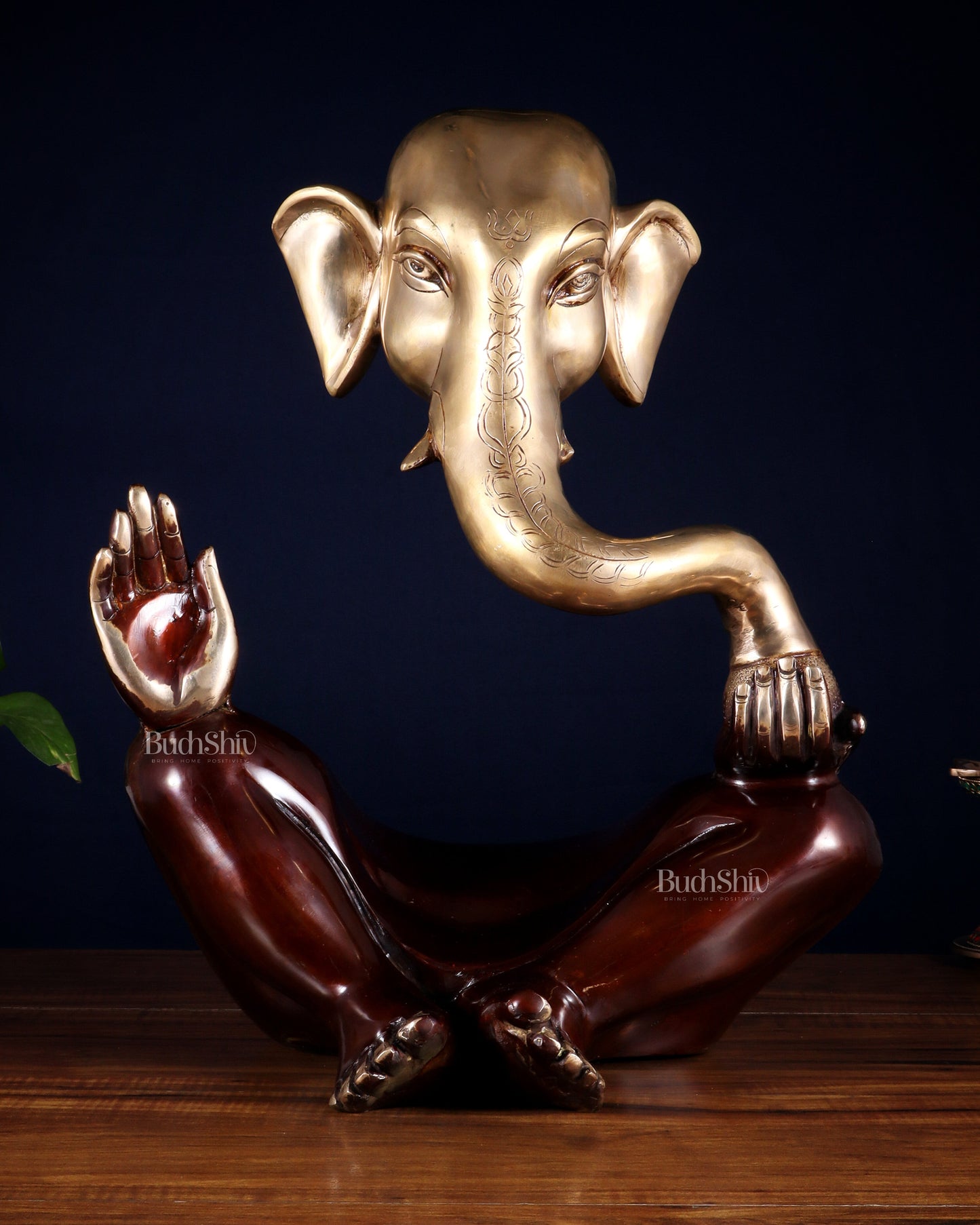 Pure Brass Large Modern Ganesha Statue – Dual Tone 17 inch - Sama Homes Idol - Brass Sculpture