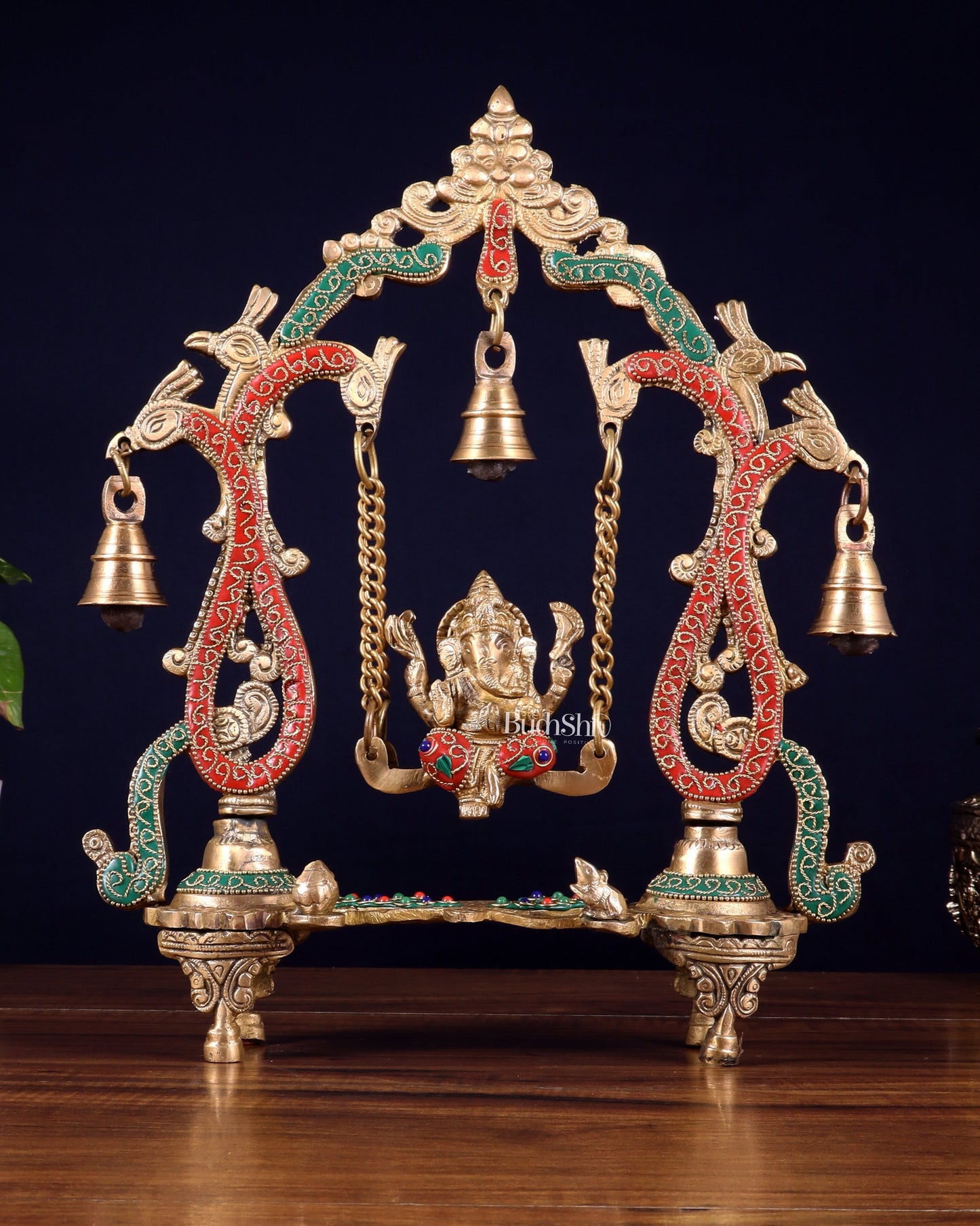 Brass Ganesha Swing statue - 13.5" Tall | 100% Certified Copper & Brass - Sama Homes Idol - Brass Sculpture