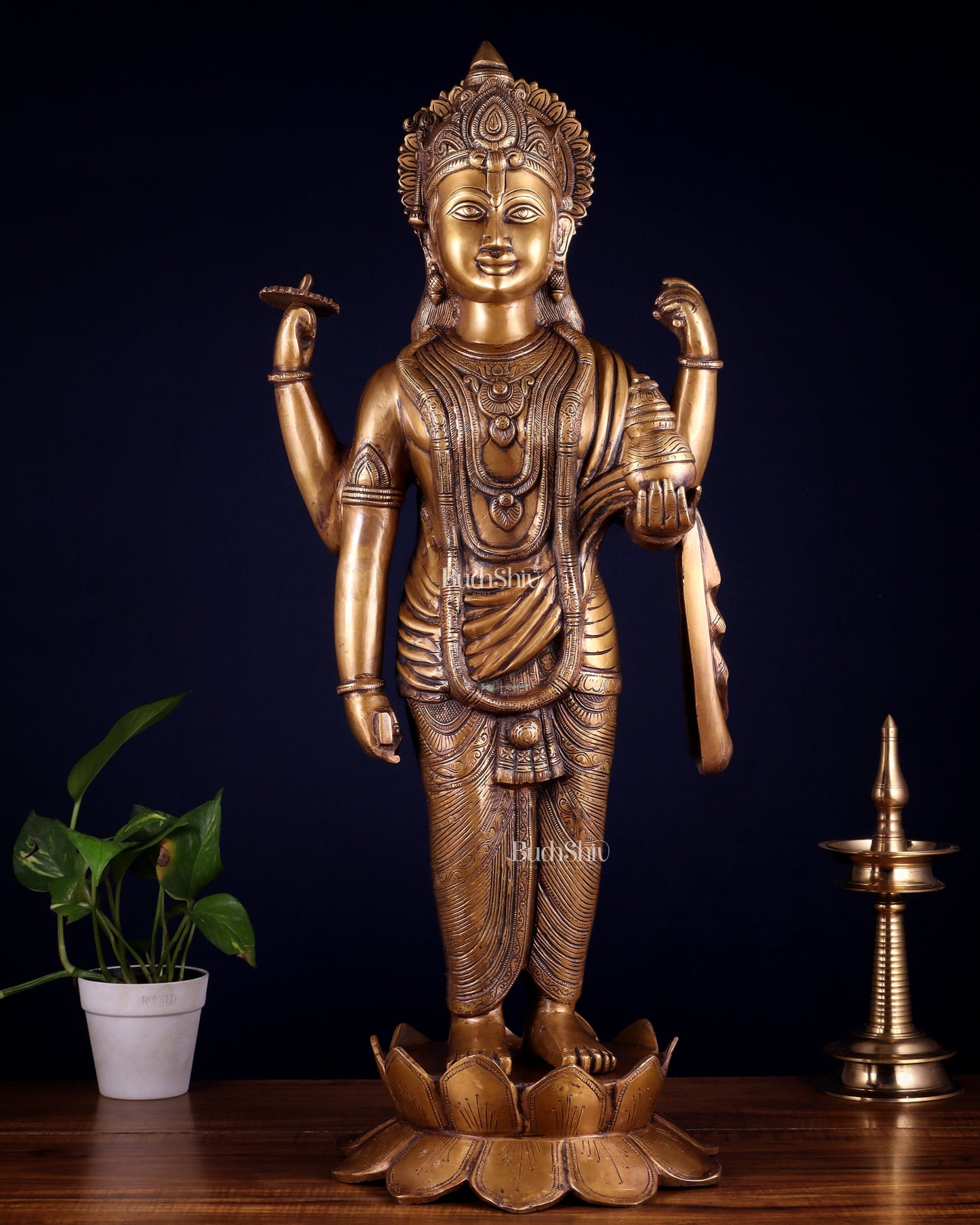 Pure Brass Large Lord Dhanvantari Statue | 30 Inch - Sama Homes Idol - Brass Sculpture
