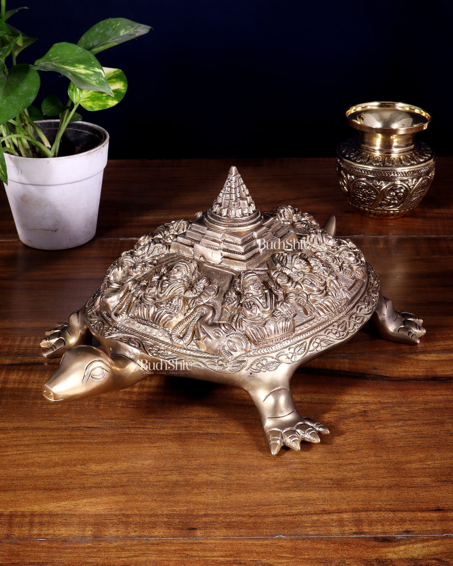 Brass Ashtalakshmi Shree Yantra on Tortoise matte finish | 100% Certified Copper & Brass - Sama Homes Idol - Brass Sculpture