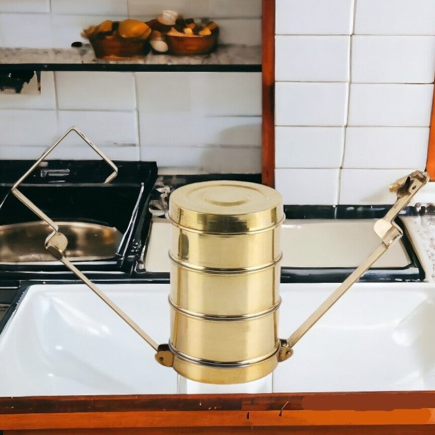 Sama Homes Brass Tiffin Box with Kalai (Modern Style) – Image 2