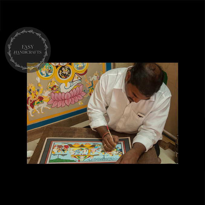 Handmade Pattachitra Painting: Krishna Radha Raasleela - Indian Folk Art
