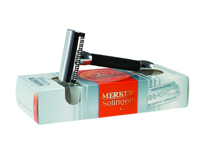 Merkur 30B 3-Piece DE Safety Razor, Closed Comb, Short Handle, Bright Chrome/ Black