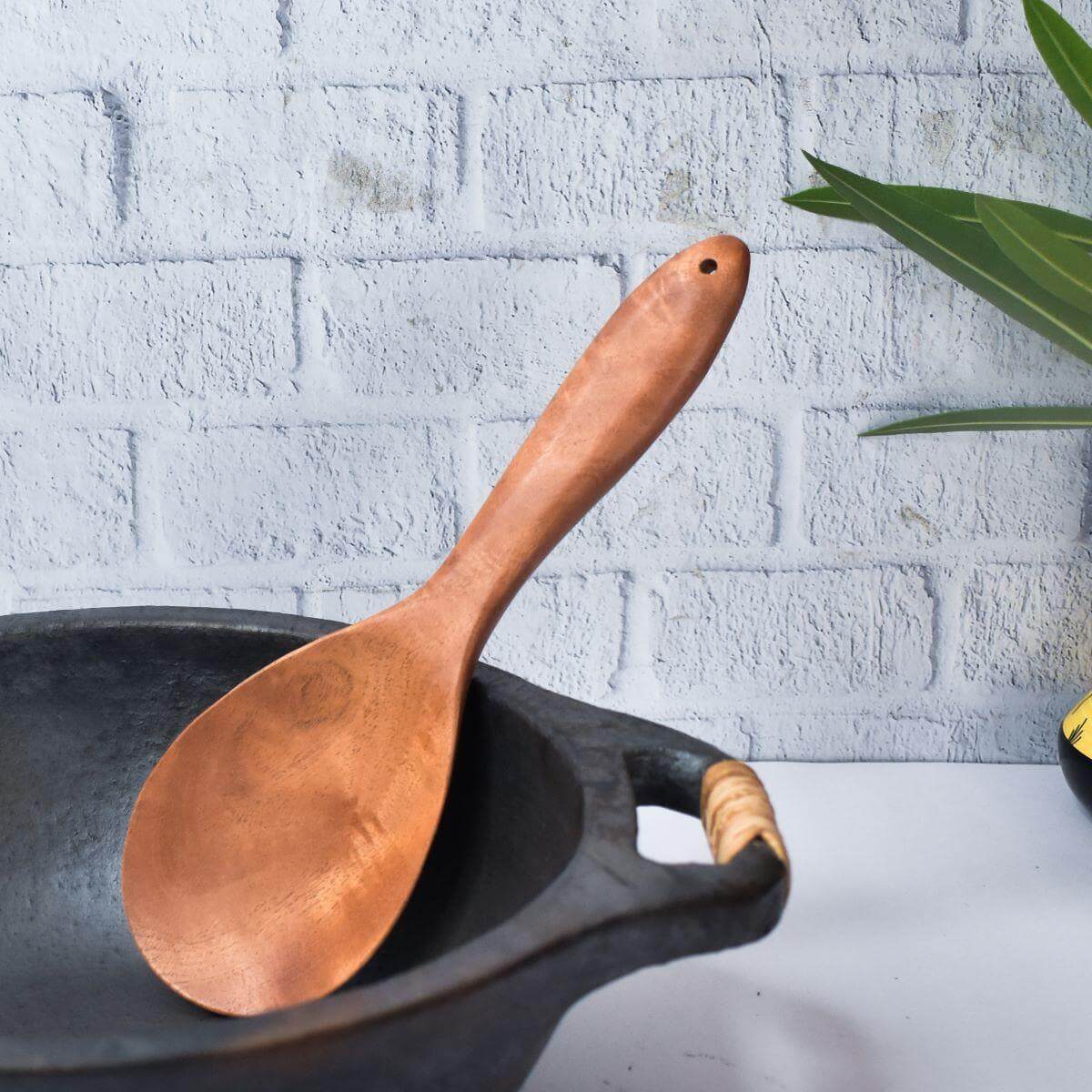 Handcrafted Neem Wood Rice Ladle (Round) – Antibacterial, Heat Resistant & RoHS Certified