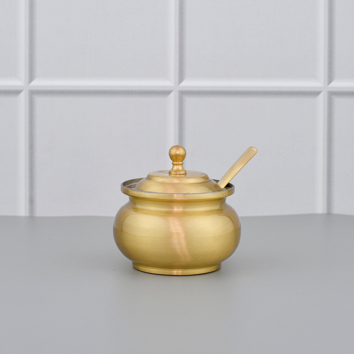 Beautiful Brass Ghee Pot With Spoon - Small Mattki