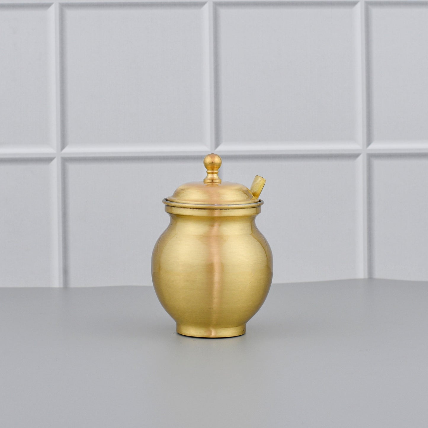 Beautiful Brass Ghee Pot With Spoon - Urns Shape