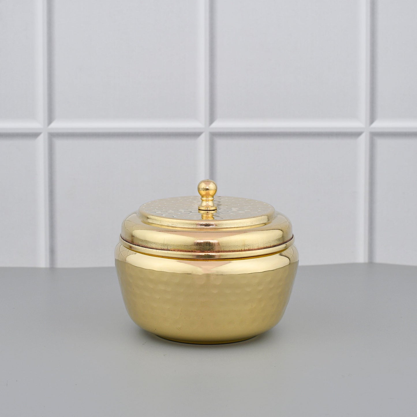 High Quality Brass Ghee Pot With Spoon - Glossy Hammered