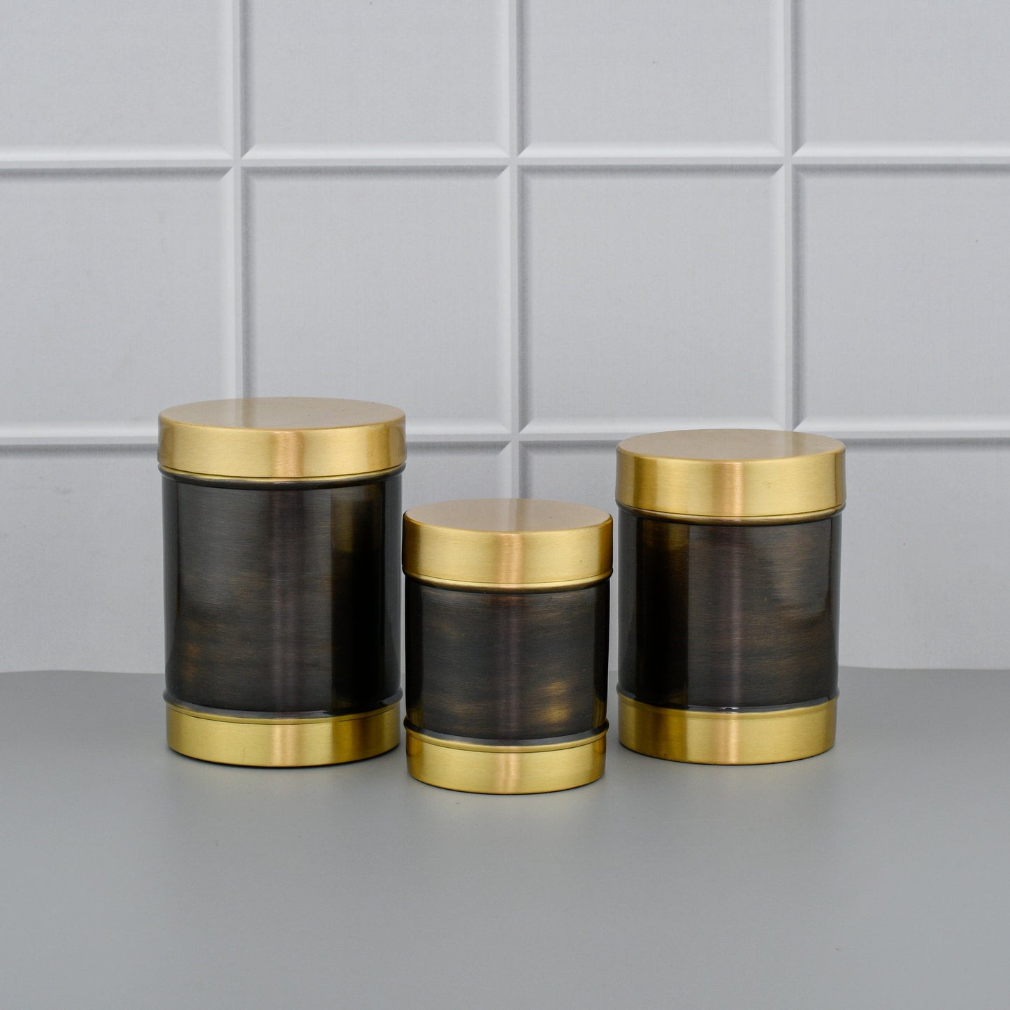 Pure Brass 3 Pcs Tea, Coffee and Sugar Canister Set - Antique Finish