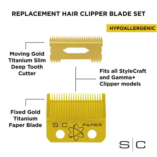 Stylecraft Fixed Gold Titanium Faper Blade with Gold Titanium Slim Deep Cutter