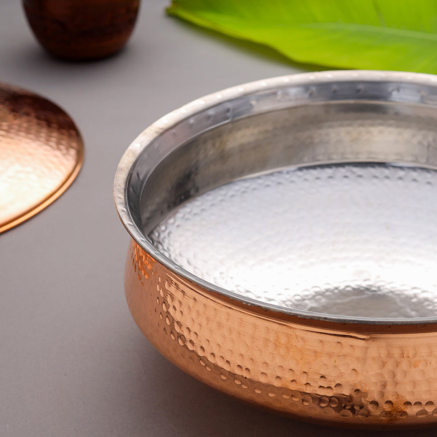 Handcrafted Copper Handi/Lagan with Lid – 5L Traditional Indian Cookware | Sama Homes